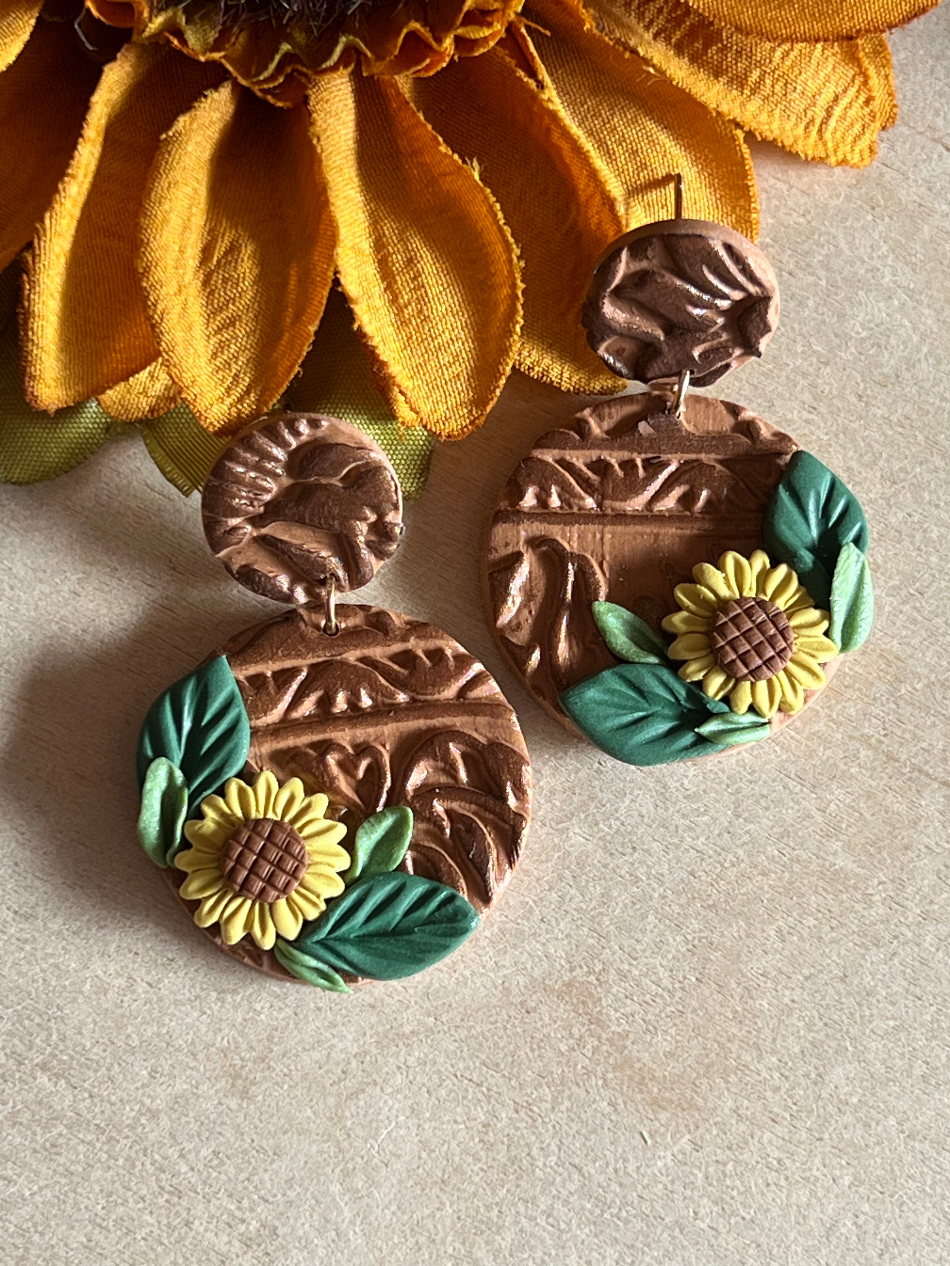 Sunflower Wreath Handmade Clay Earrings