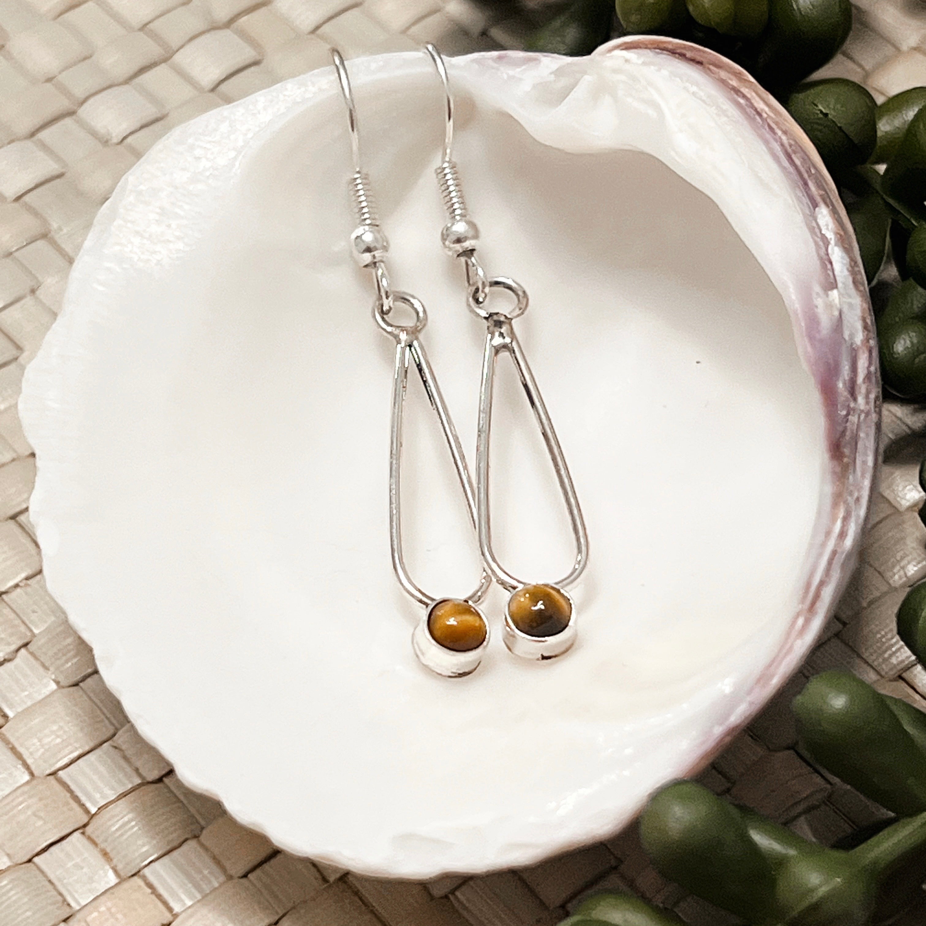 Tiger Eye Dangle Sterling Silver Earrings