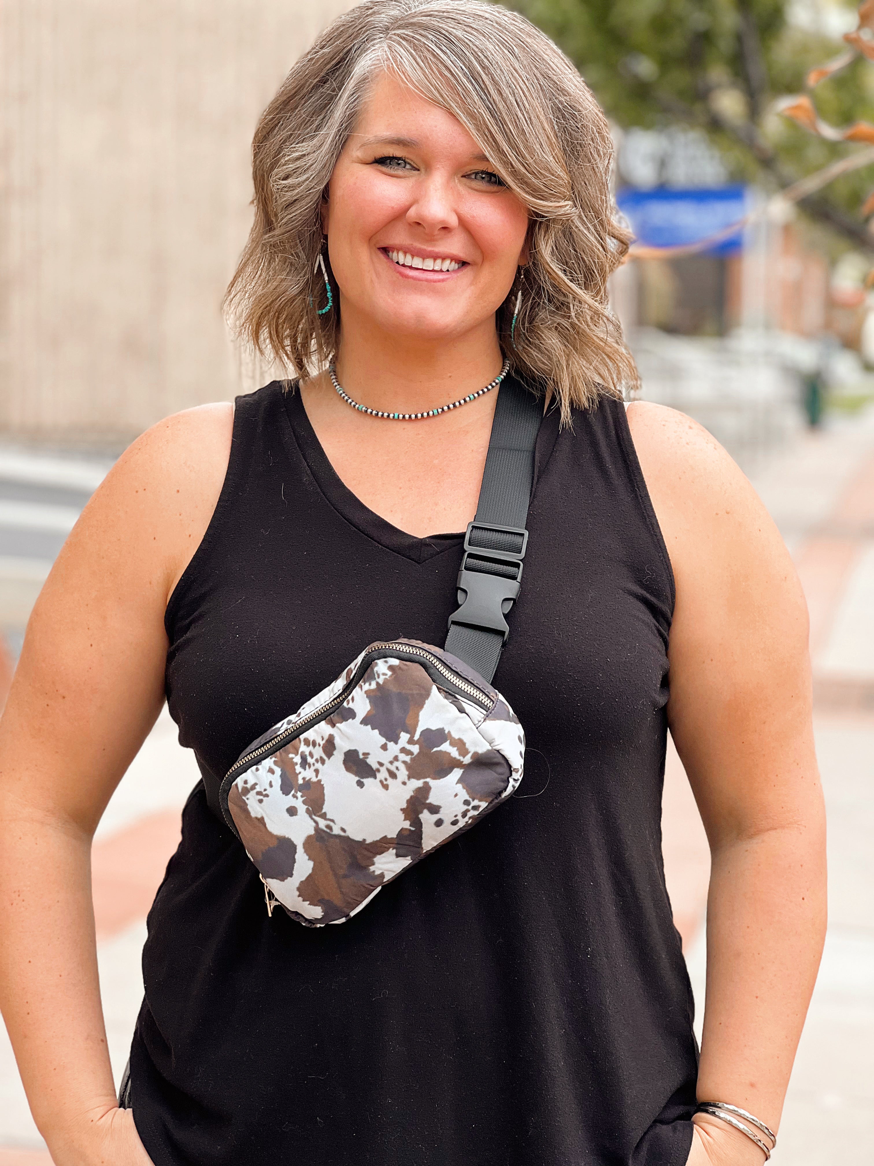 Cowhide Print Sporty Crossbody Bag