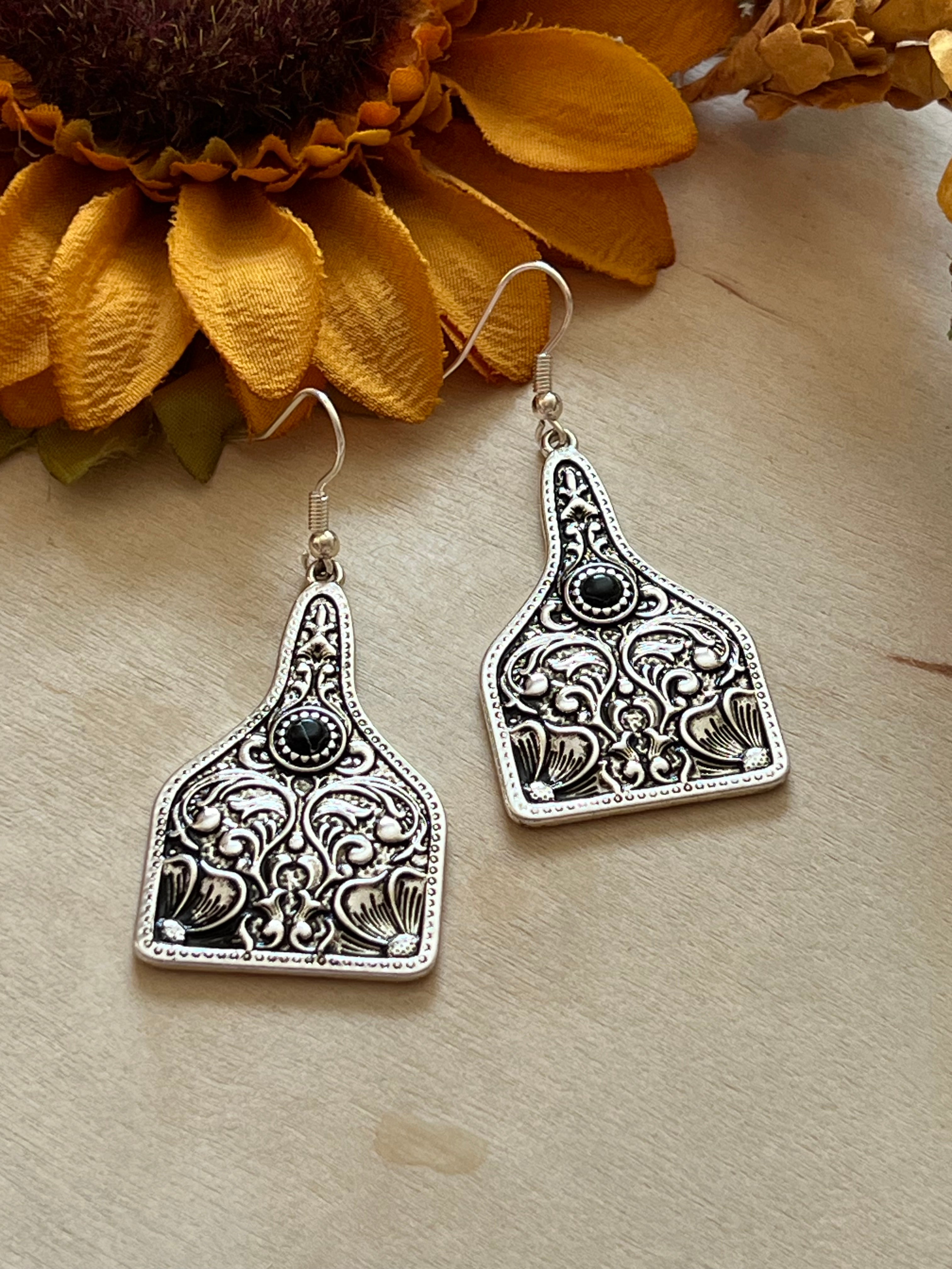 Cow Tag Dangle Earrings