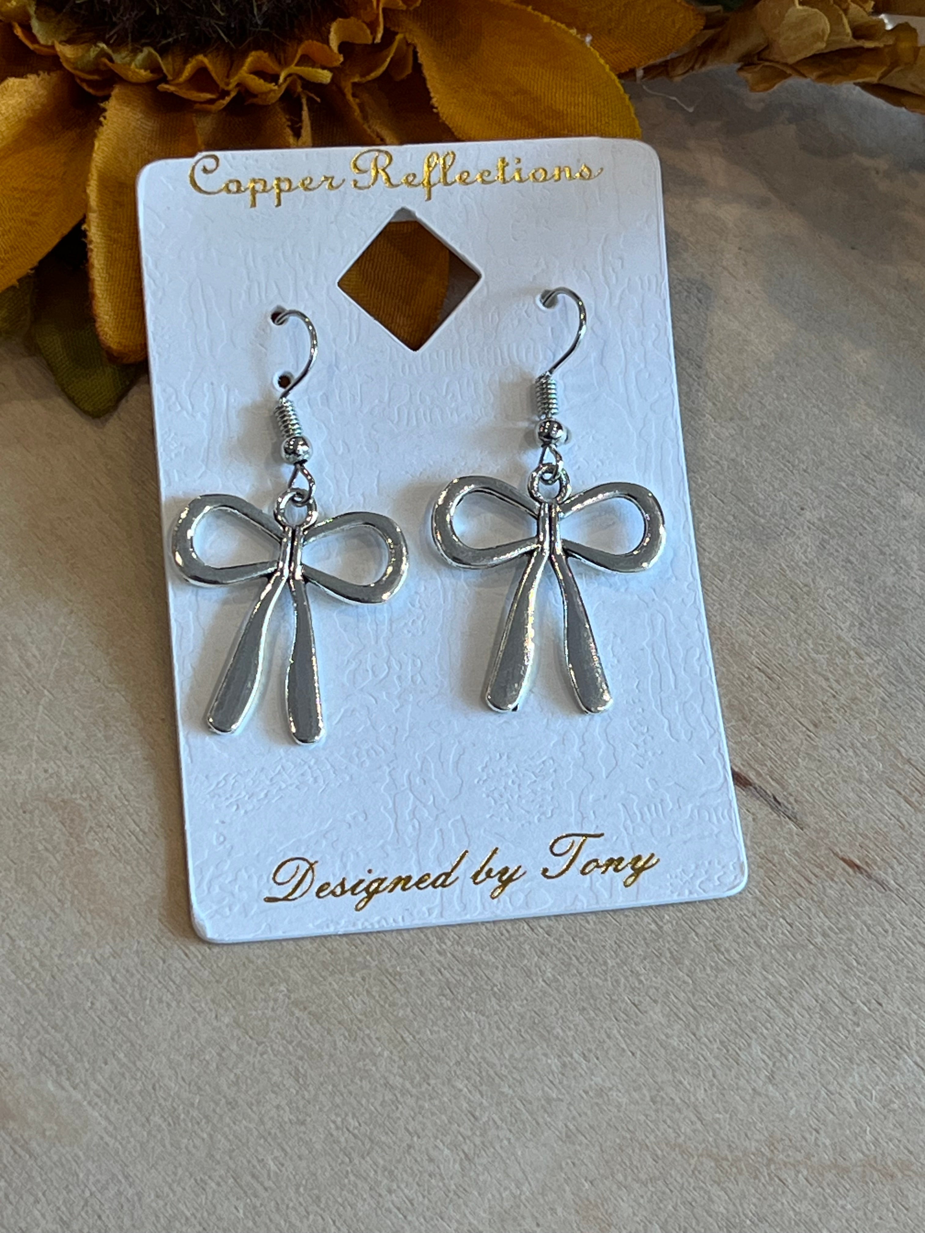 Silver Bow Copper Earrings