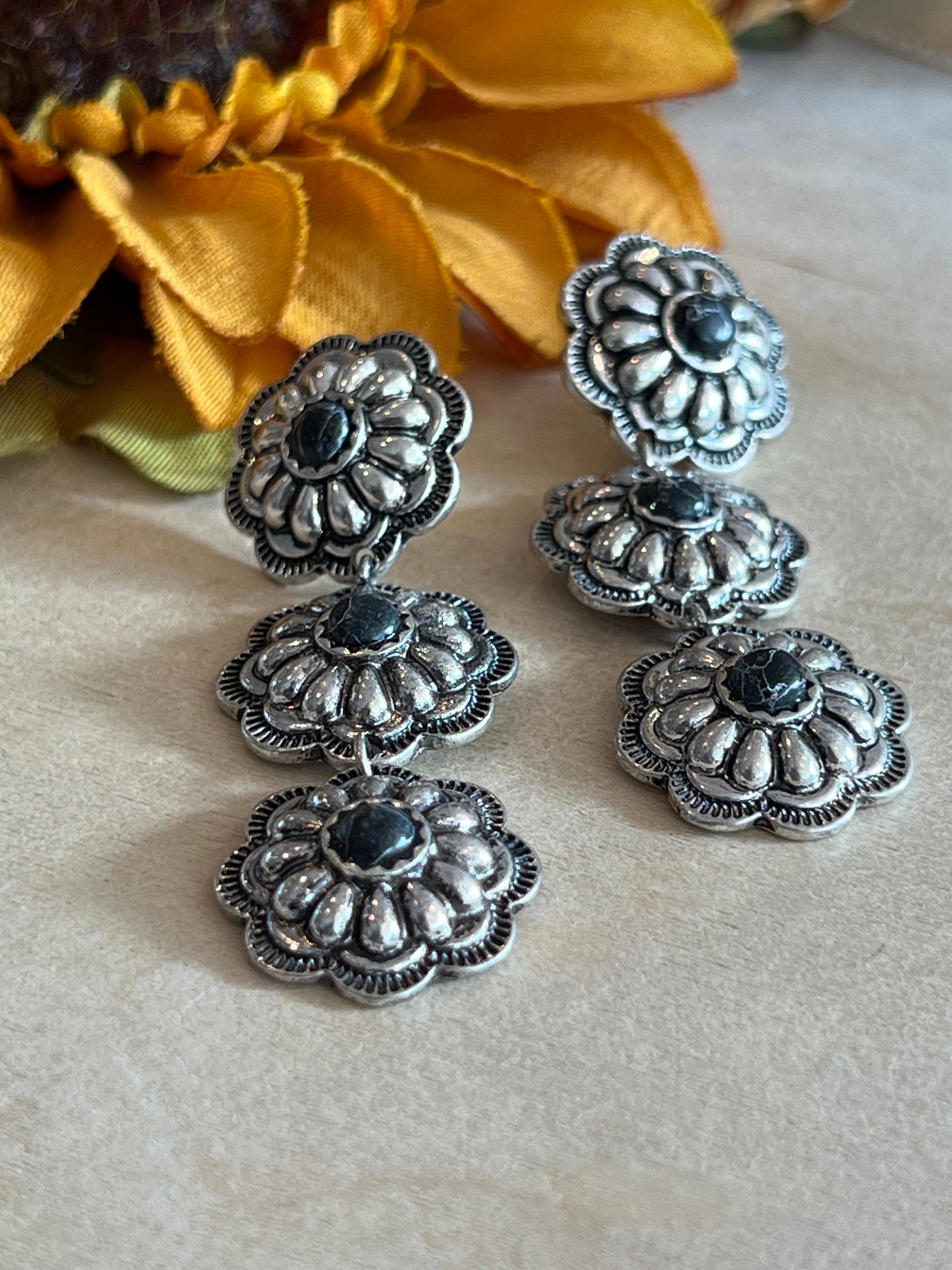 Black Flower Dangle Earrings