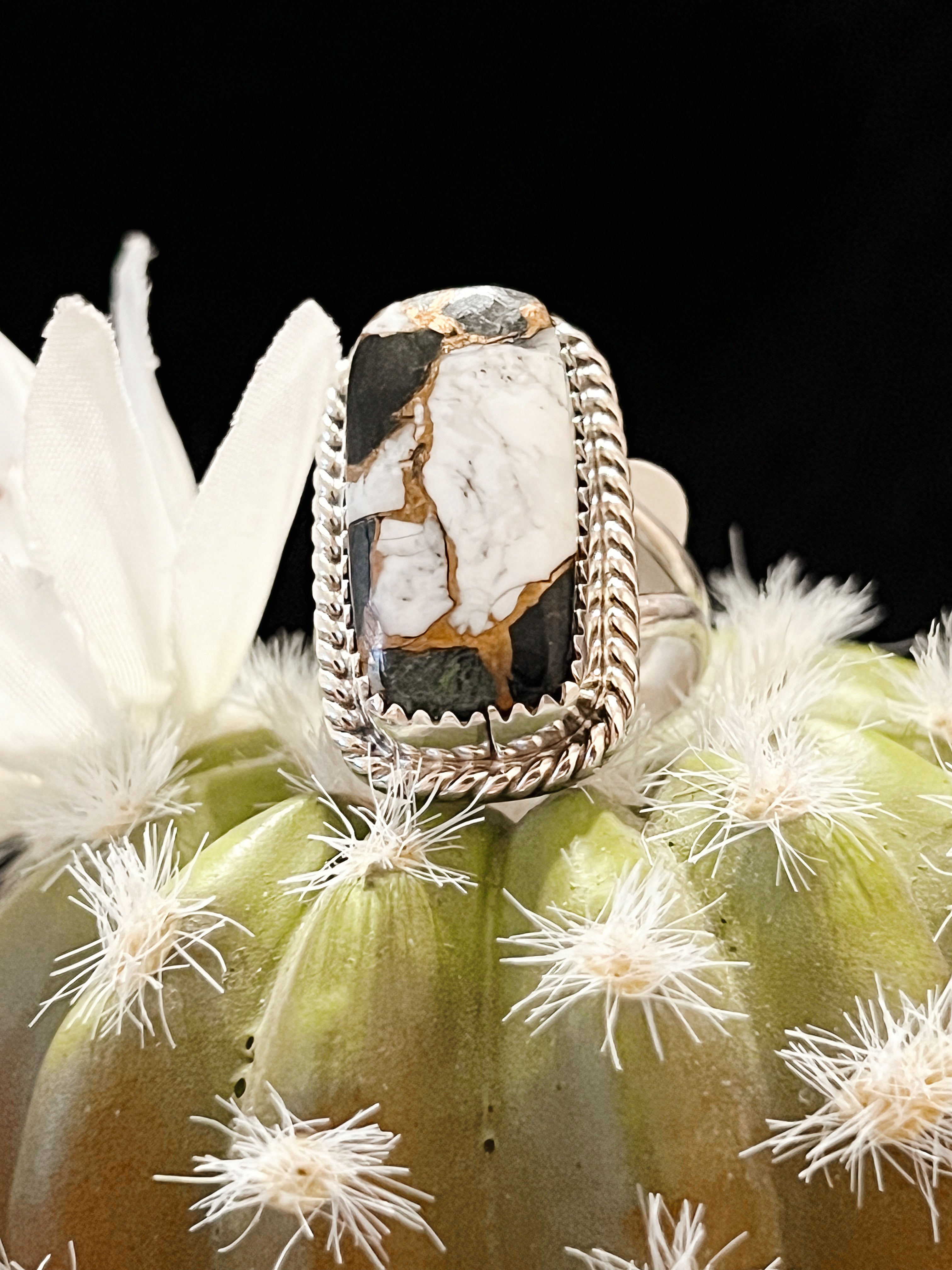 One Of A Kind White Buffalo Sterling Silver Ring