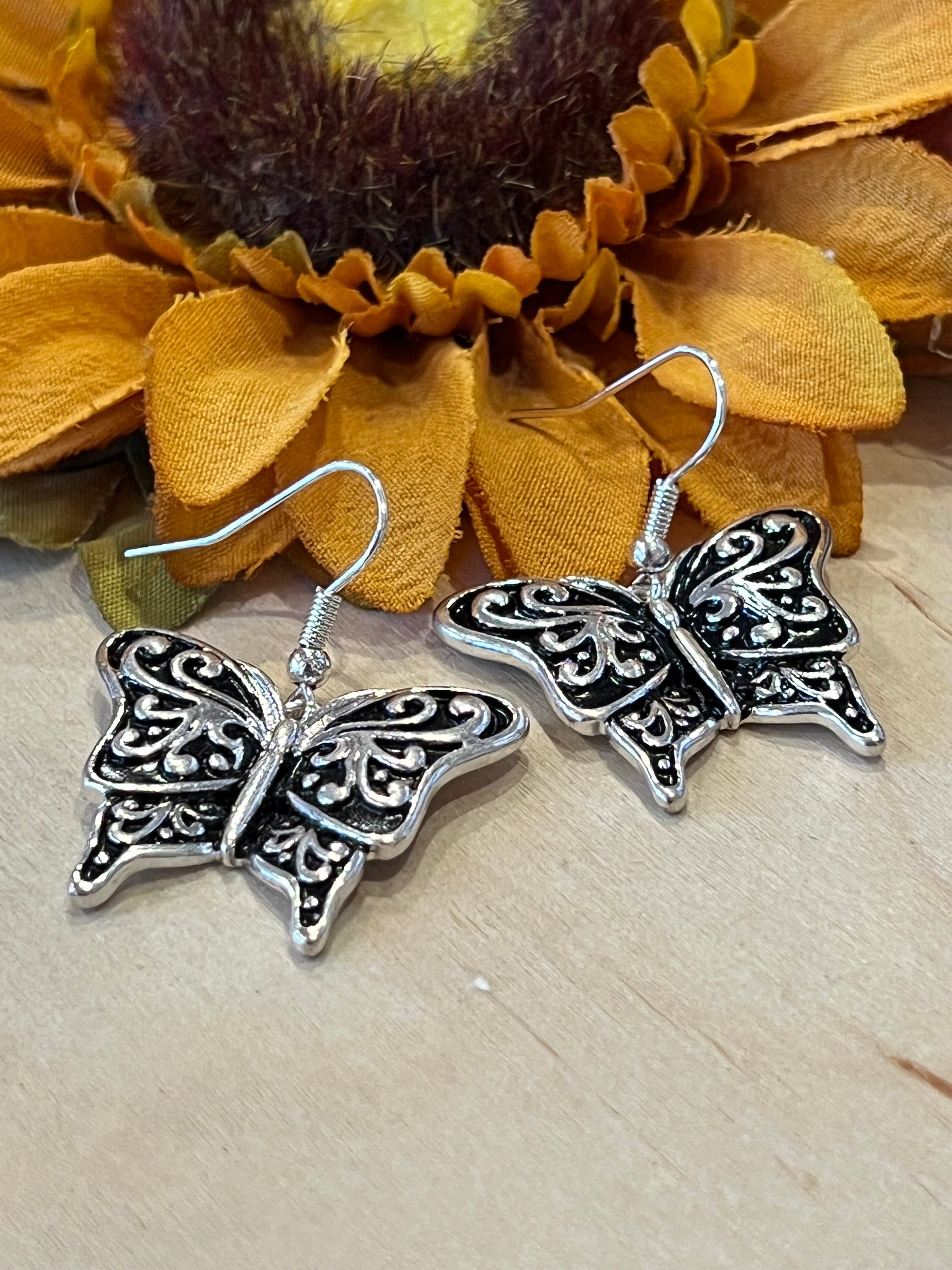 Silver Tone Butterfly Earrings