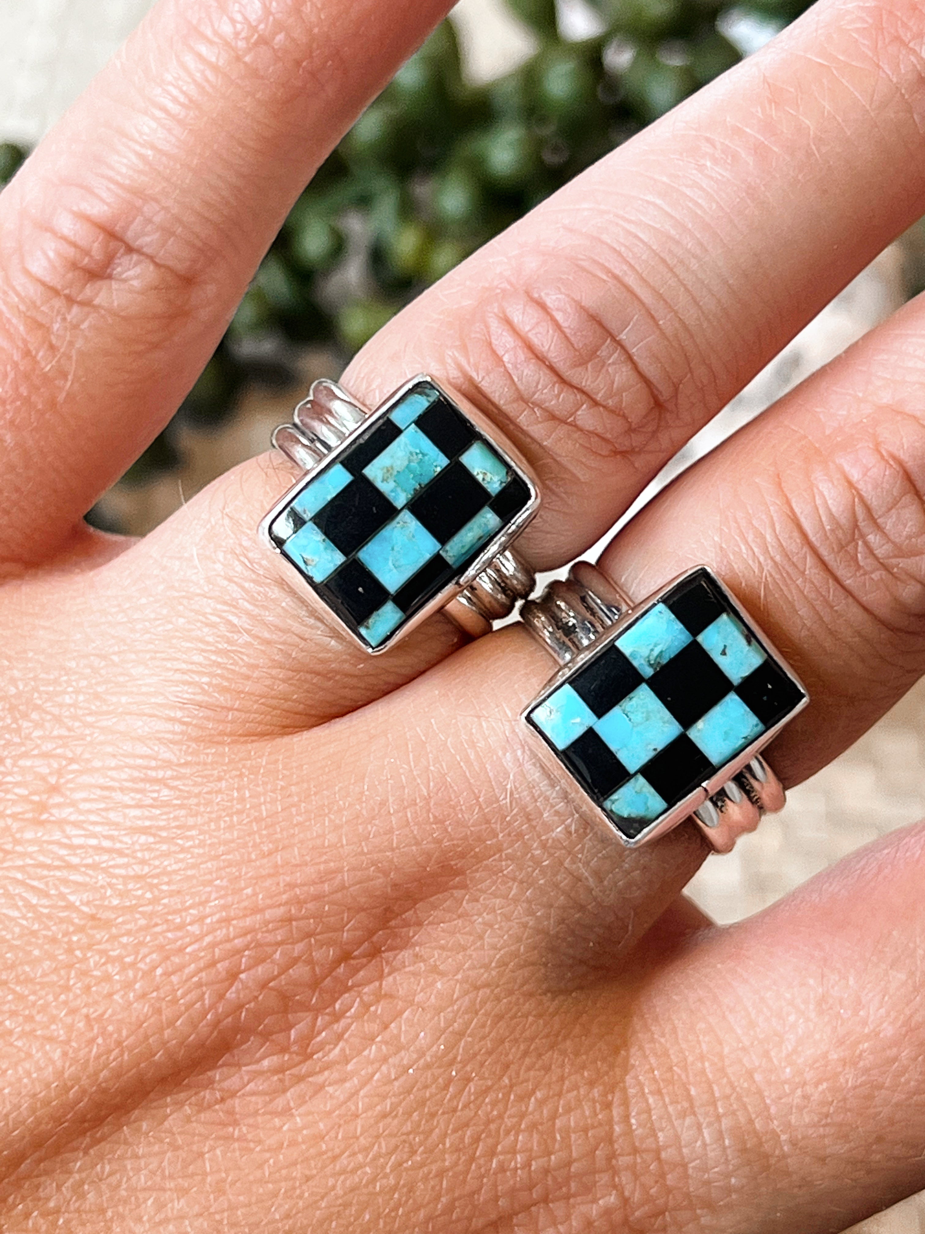 Stacked Turquoise & Onyx Sterling Silver Ring