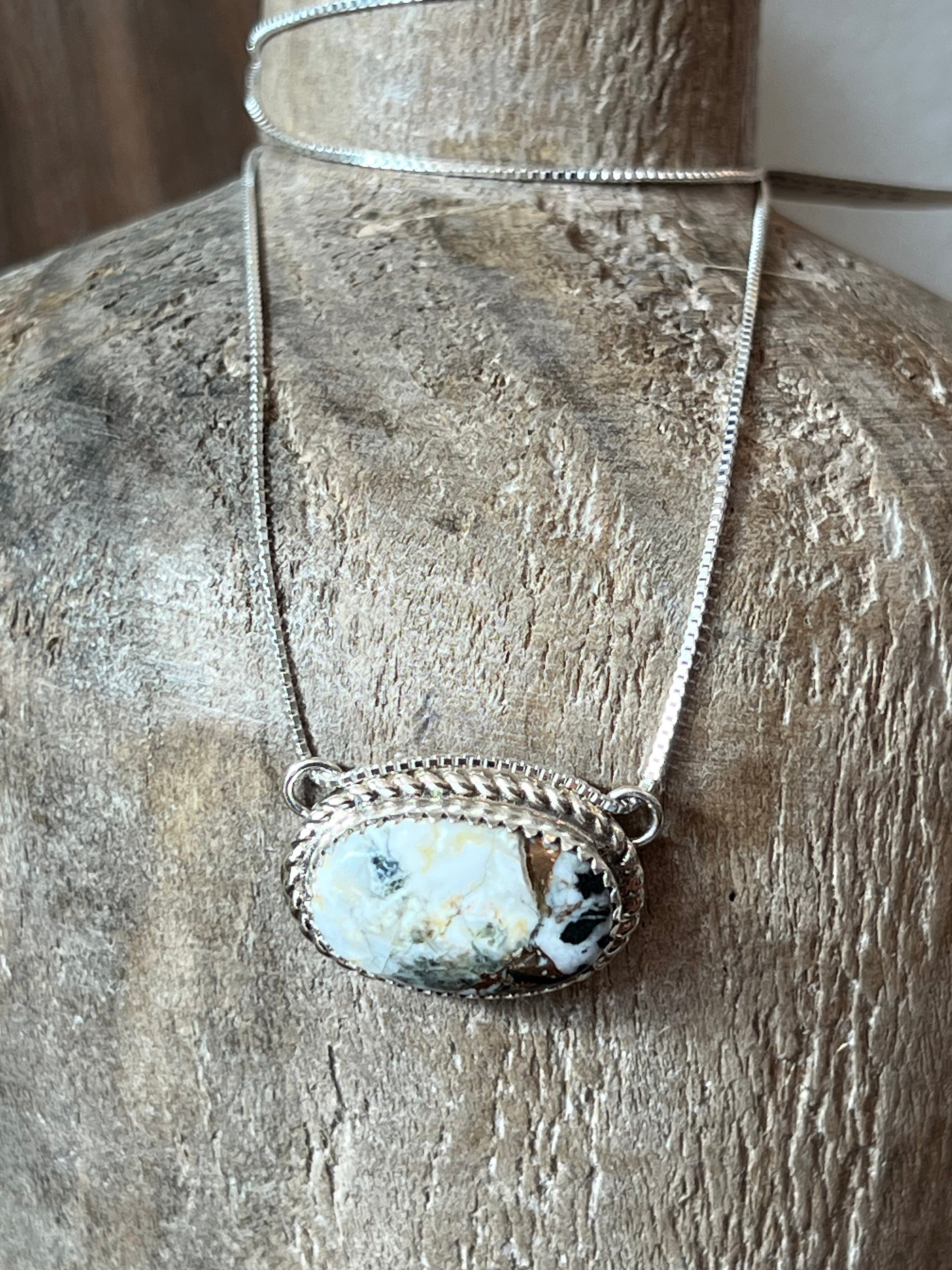 White Buffalo Oval Sterling Silver Necklace