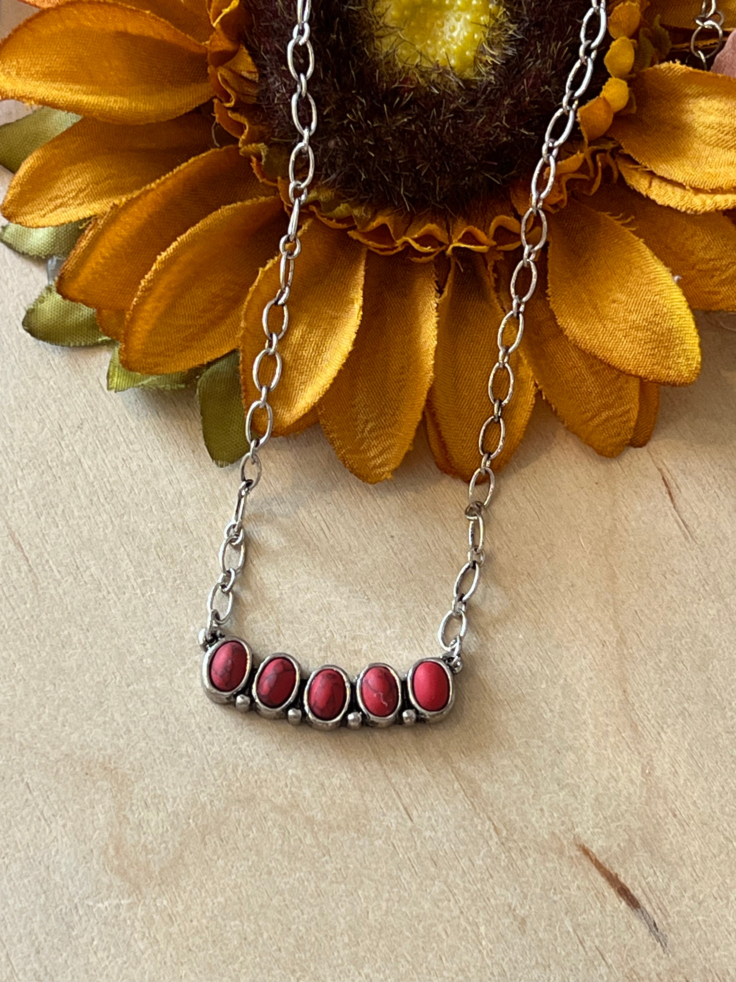 Red Stone Bar Necklace