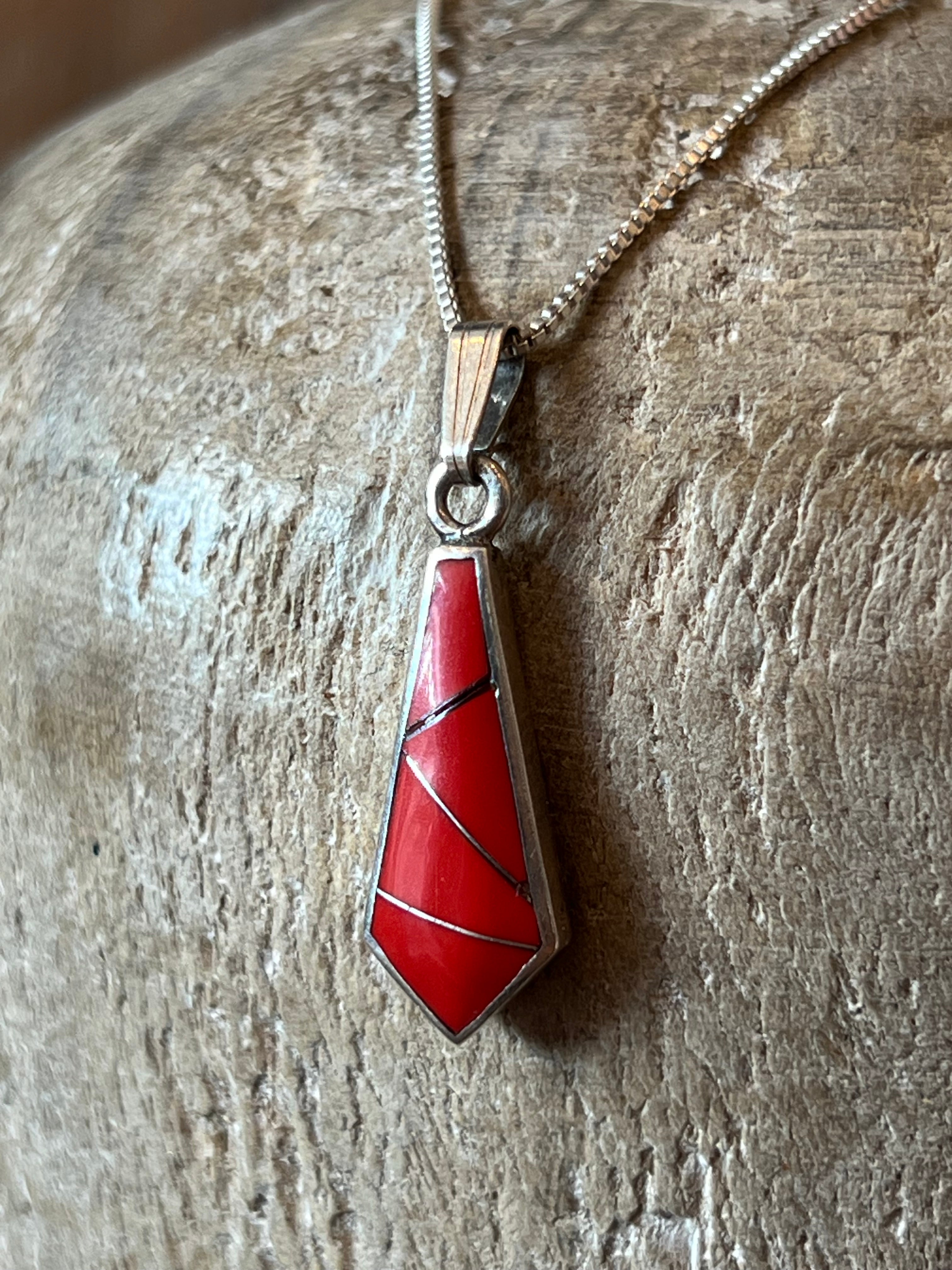 Zuni Coral Sterling Silver Necklace