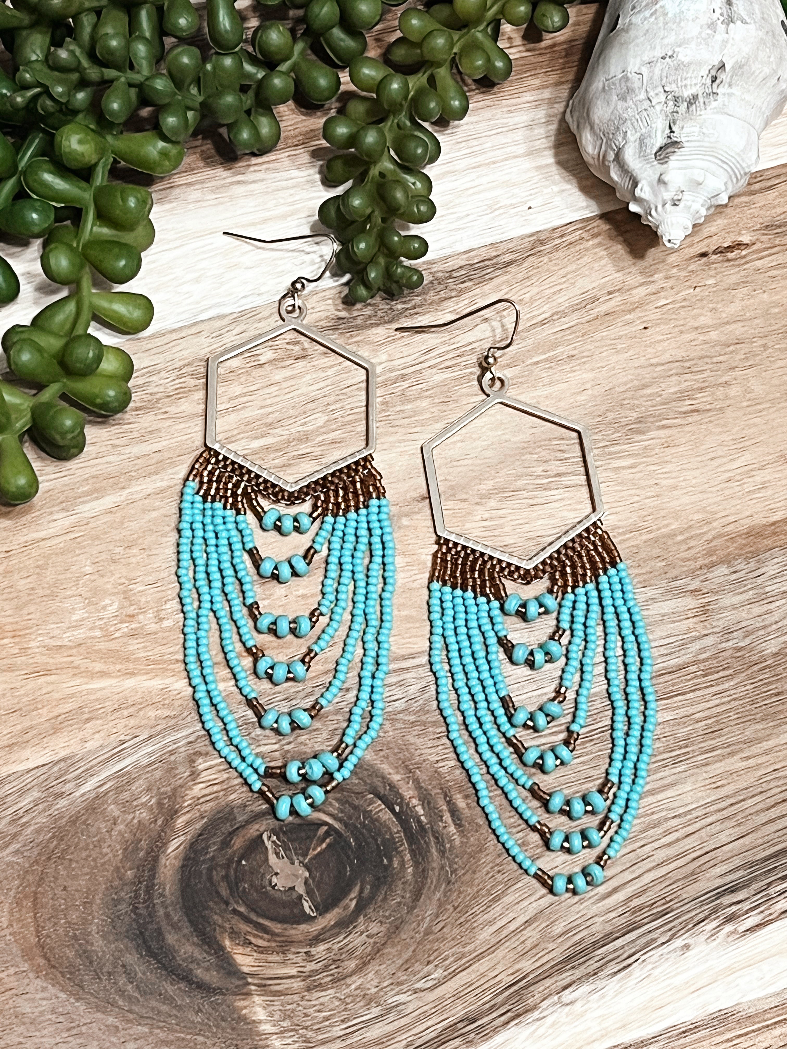 Tiered Turquoise & Gold Bead Earrings