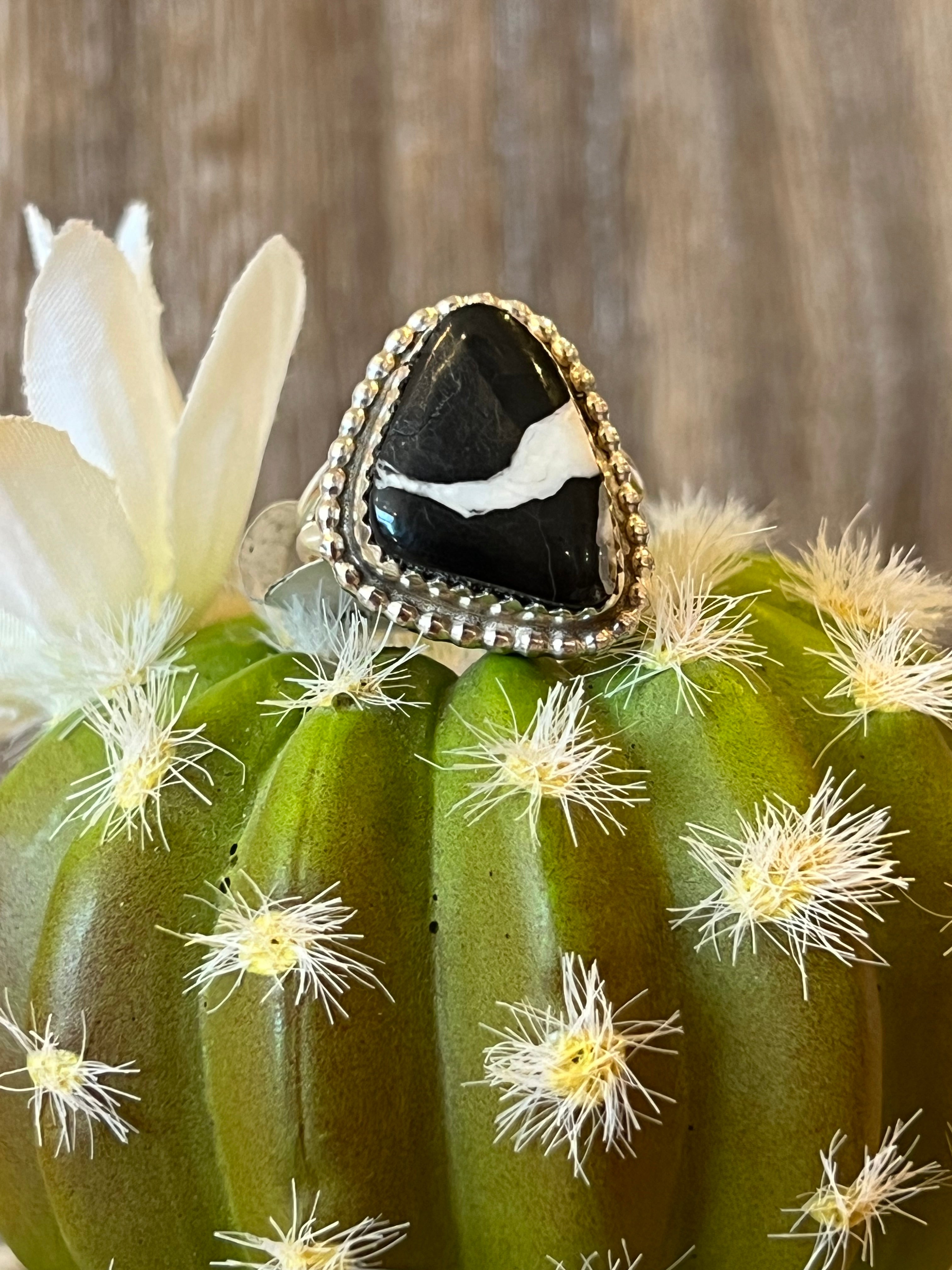 Striped White Buffalo Sterling Silver Ring