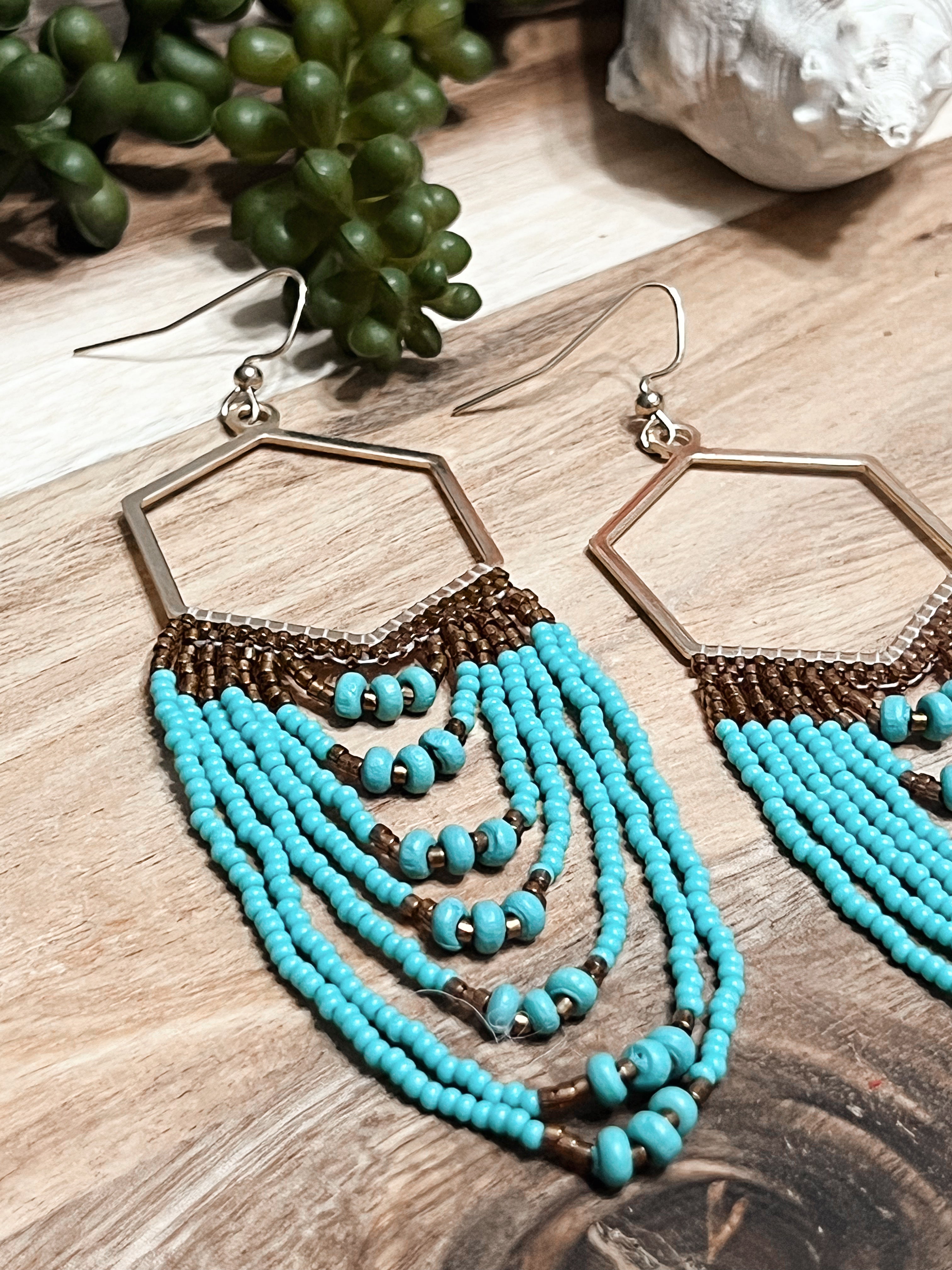 Tiered Turquoise & Gold Bead Earrings
