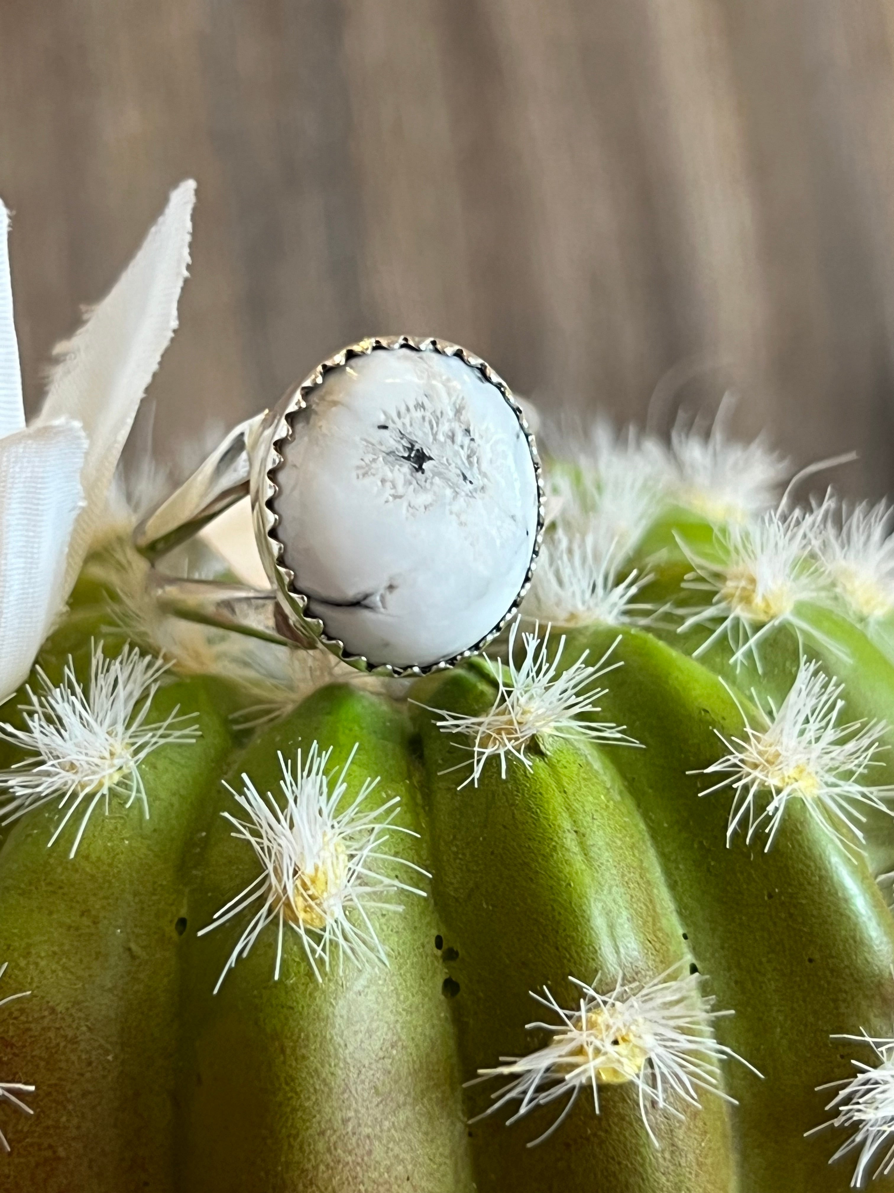 Creamy White Buffalo Sterling Silver Ring