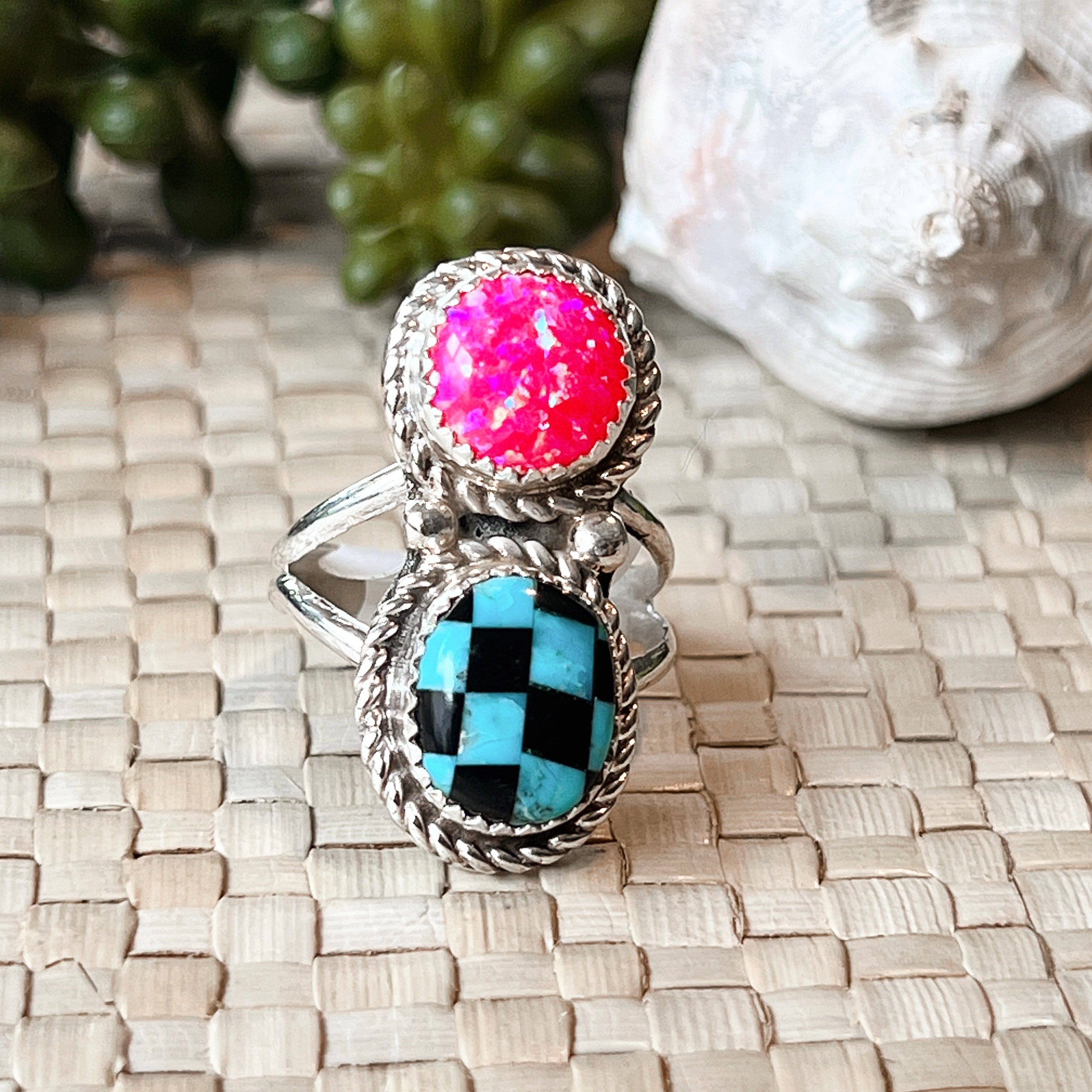 Jewel Jigsaw Opal & Turquoise & Onyx Sterling Silver Ring