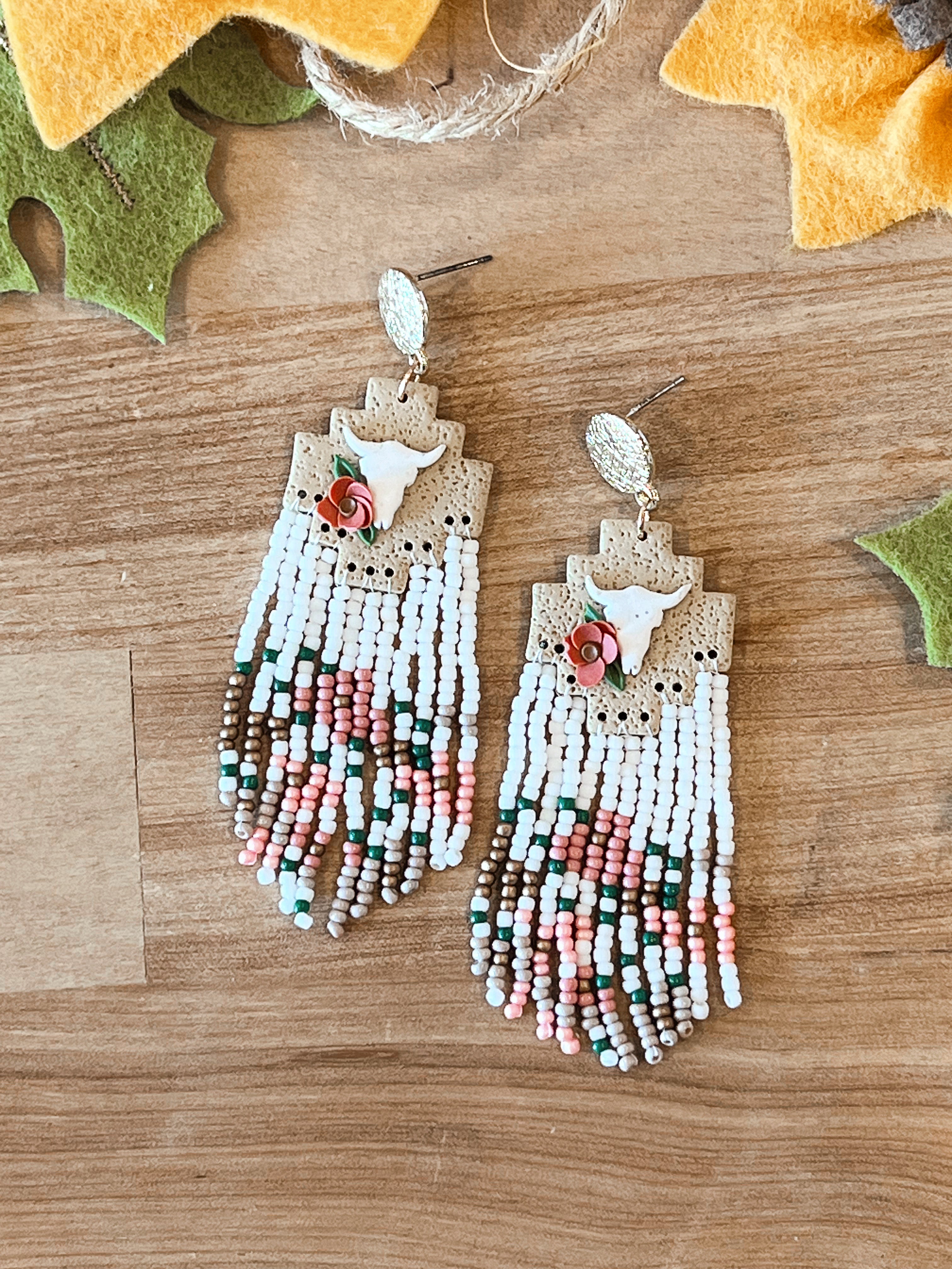 Steer Me Right Clay Handbeaded Earrings