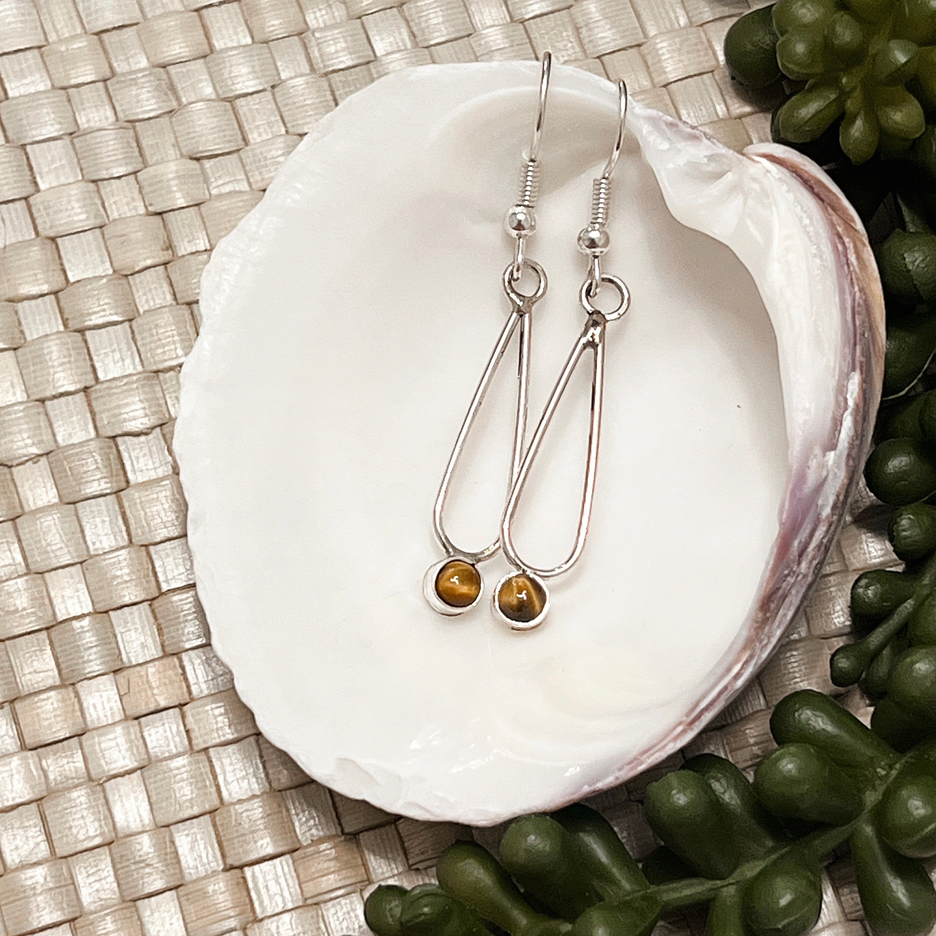 Tiger Eye Dangle Sterling Silver Earrings