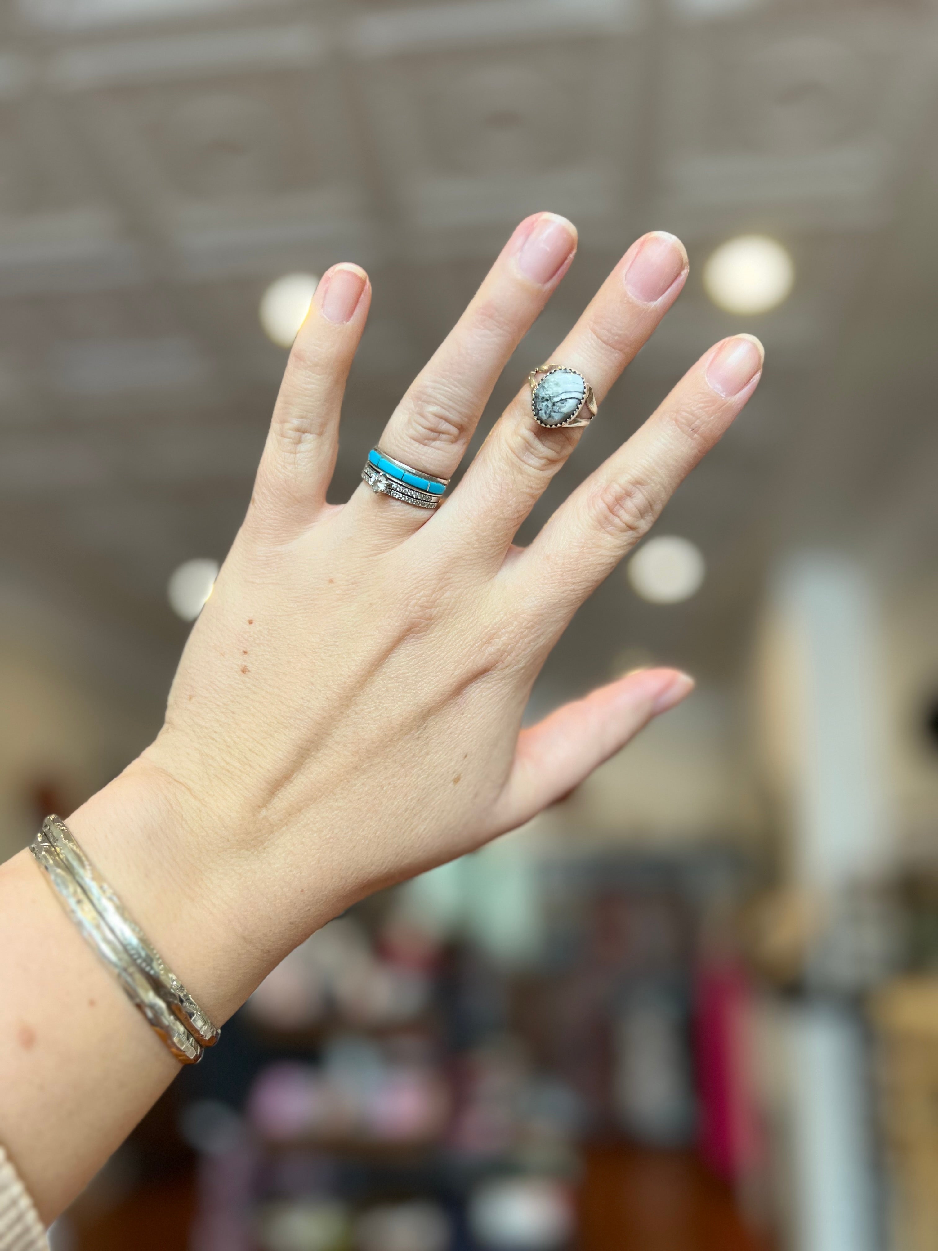 Oval White Buffalo Sterling Silver Ring