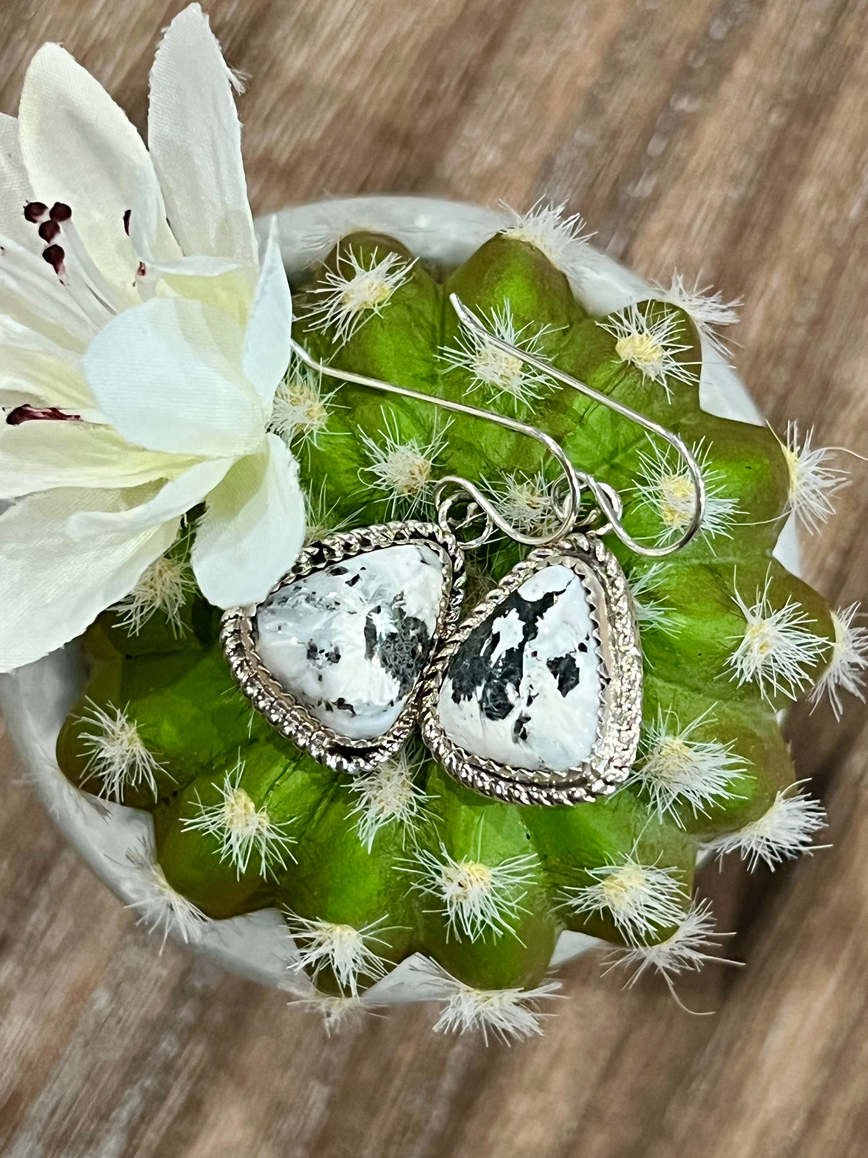 Whimsical White Buffalo Sterling Silver Earrings