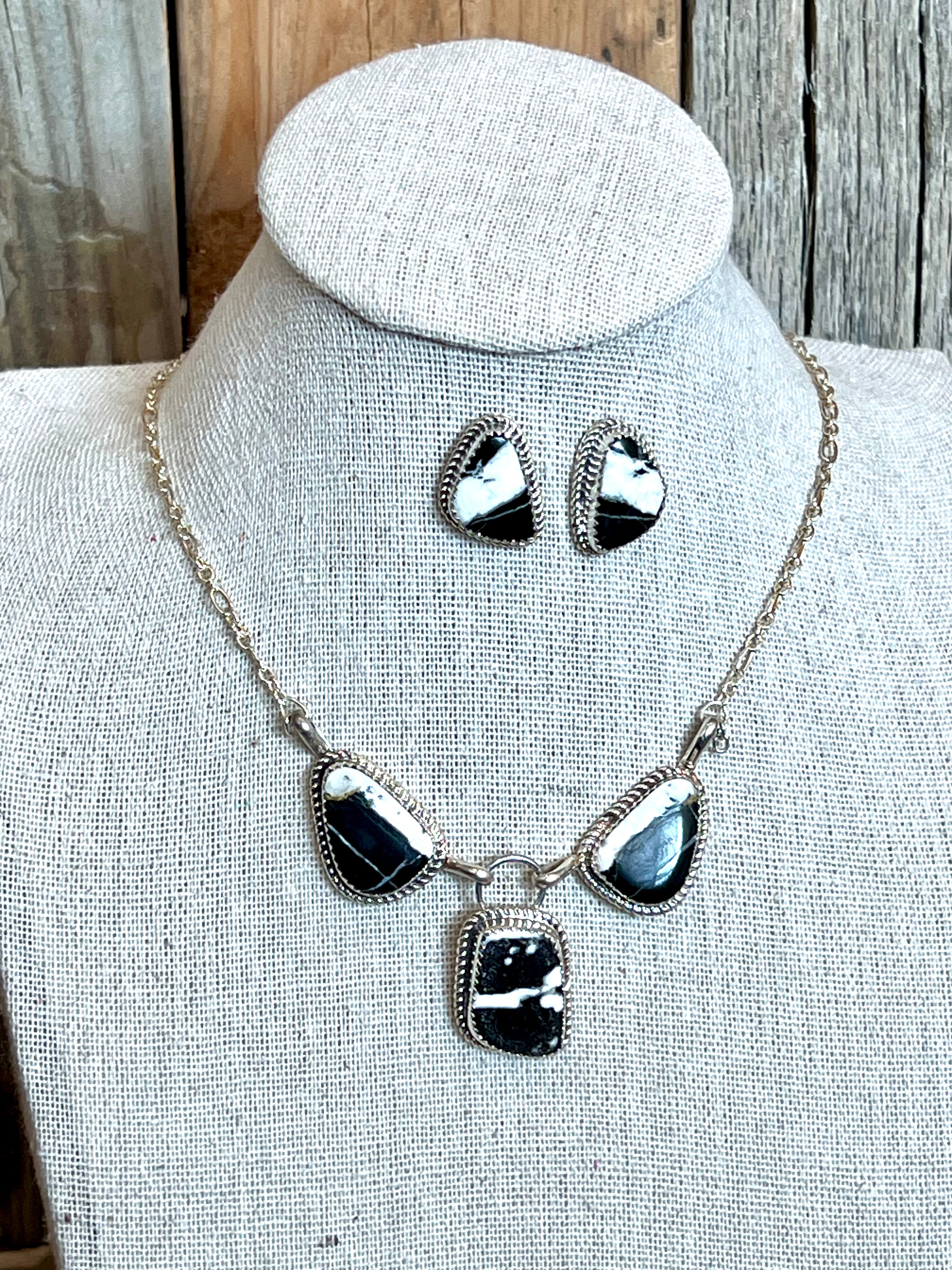 White Buffalo Sterling Silver Necklace and Earrings Set