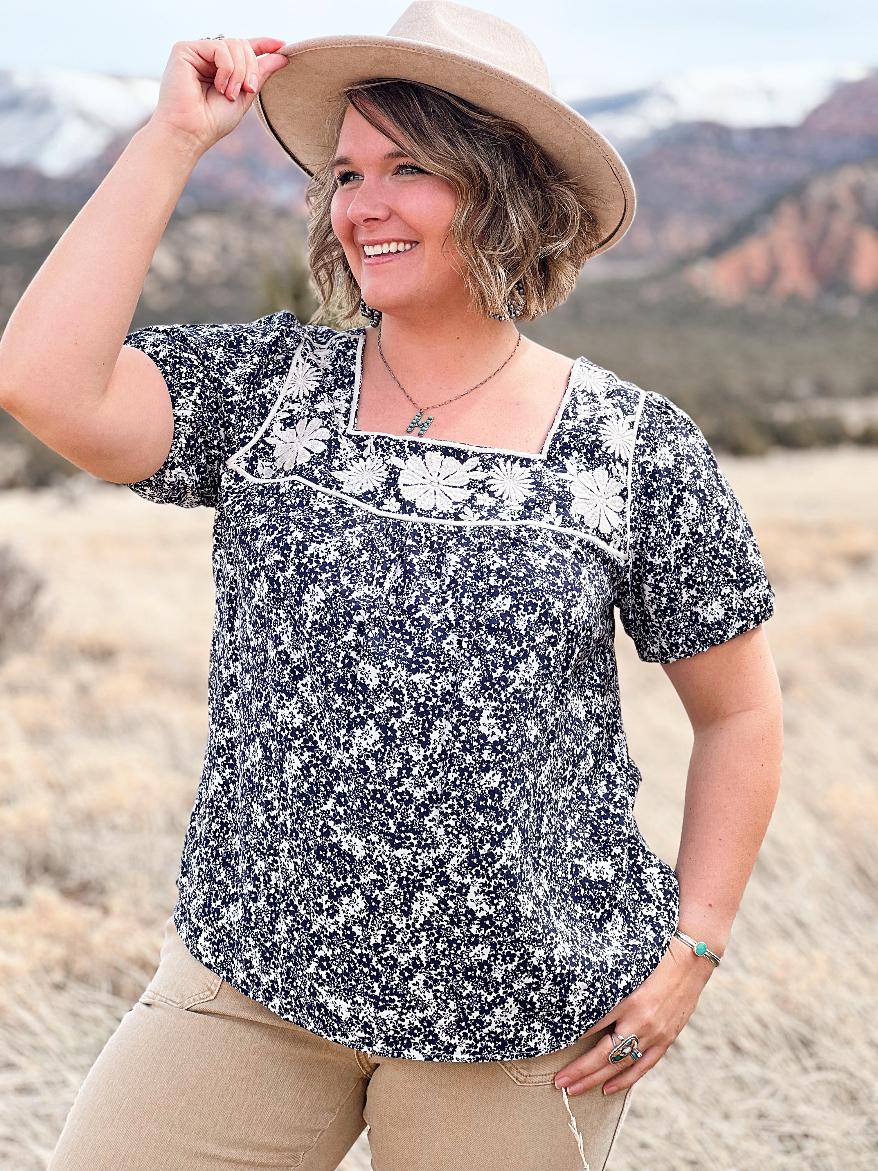 Nevada Navy Embroidery Top