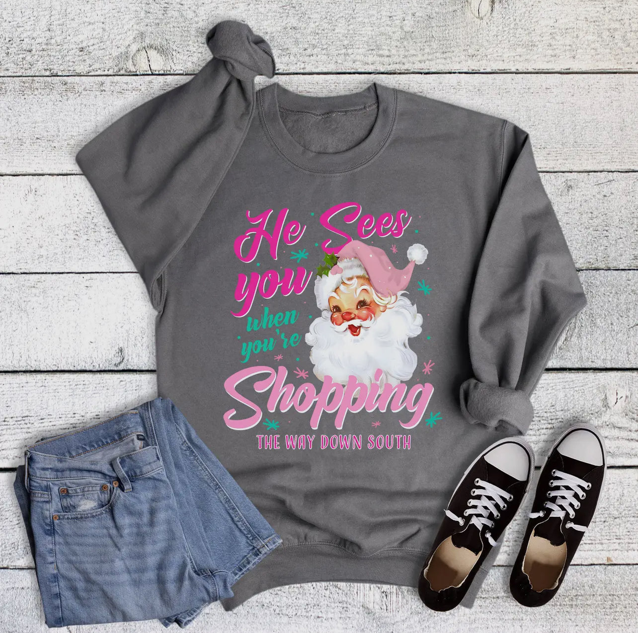*Preorder* He Sees You When You’re Shopping Graphic Sweatshirt