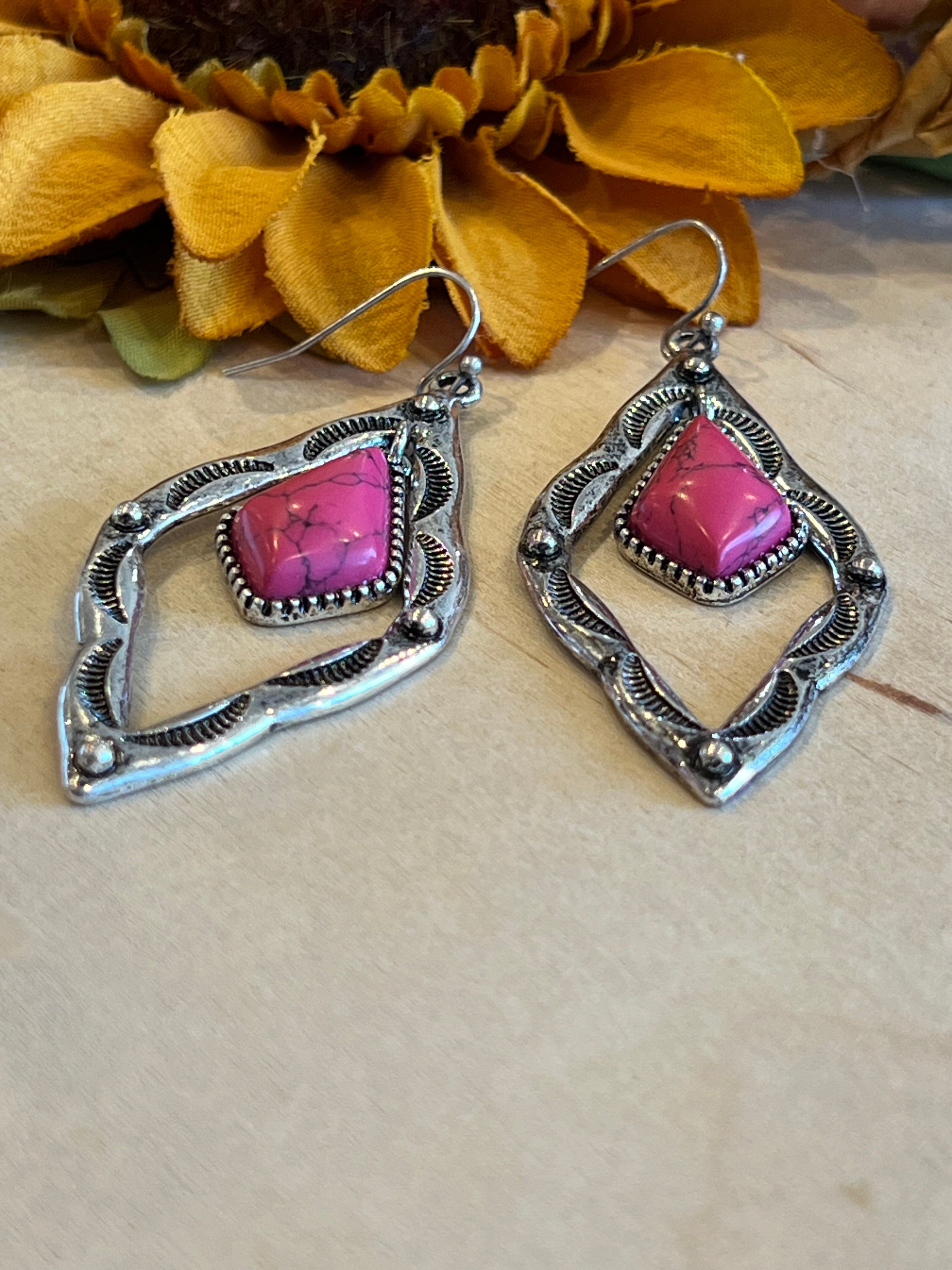 Hot Pink Diamond Dangle Earrings