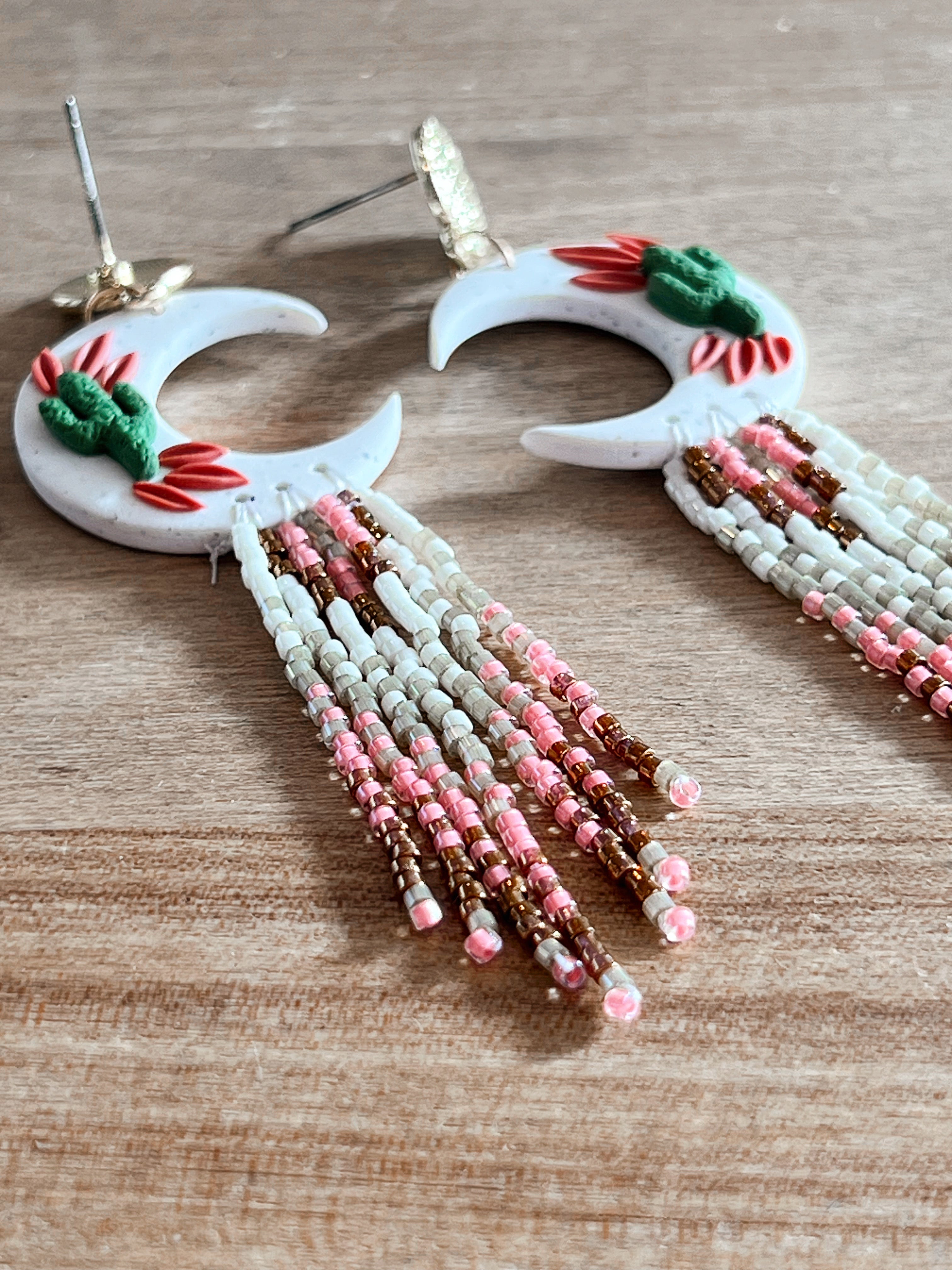 Blood Moon Clay Handbeaded Earrings