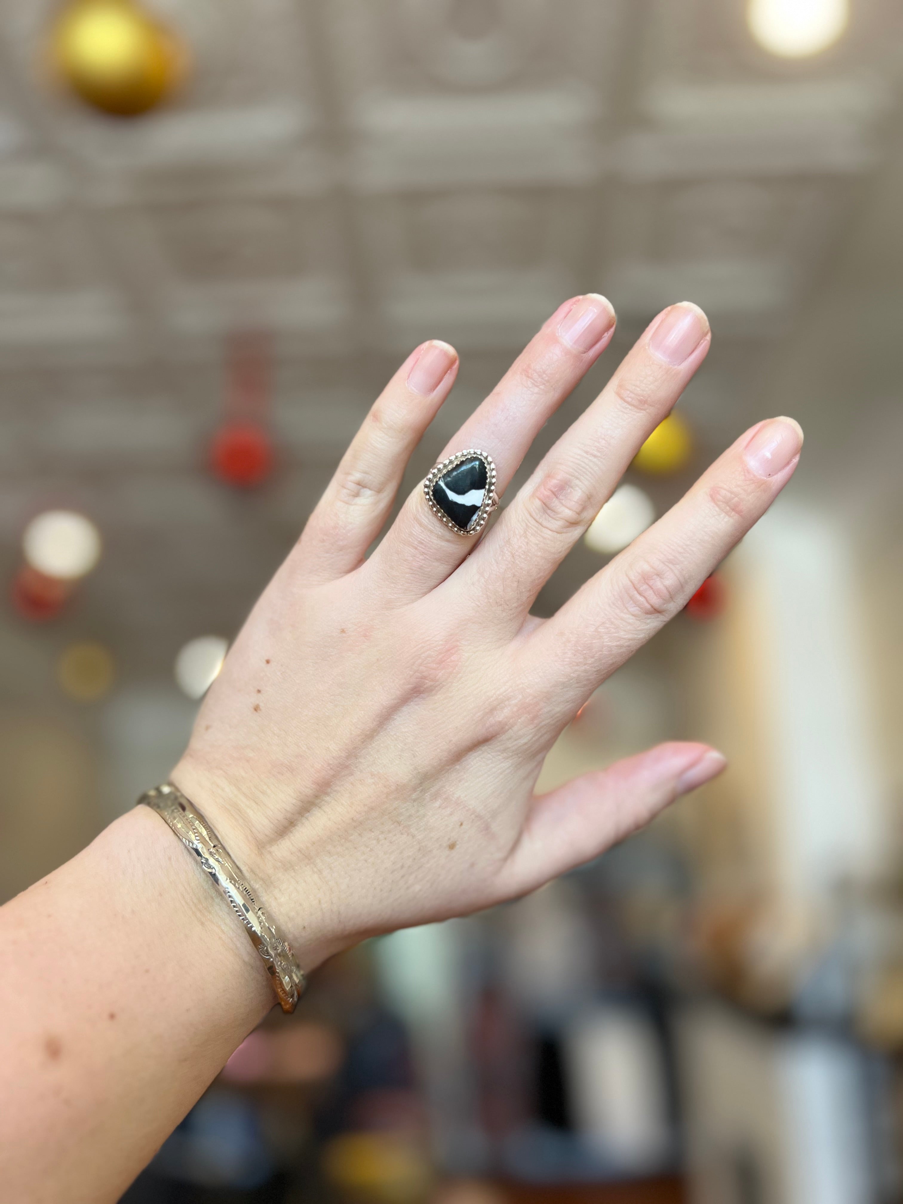 Striped White Buffalo Sterling Silver Ring