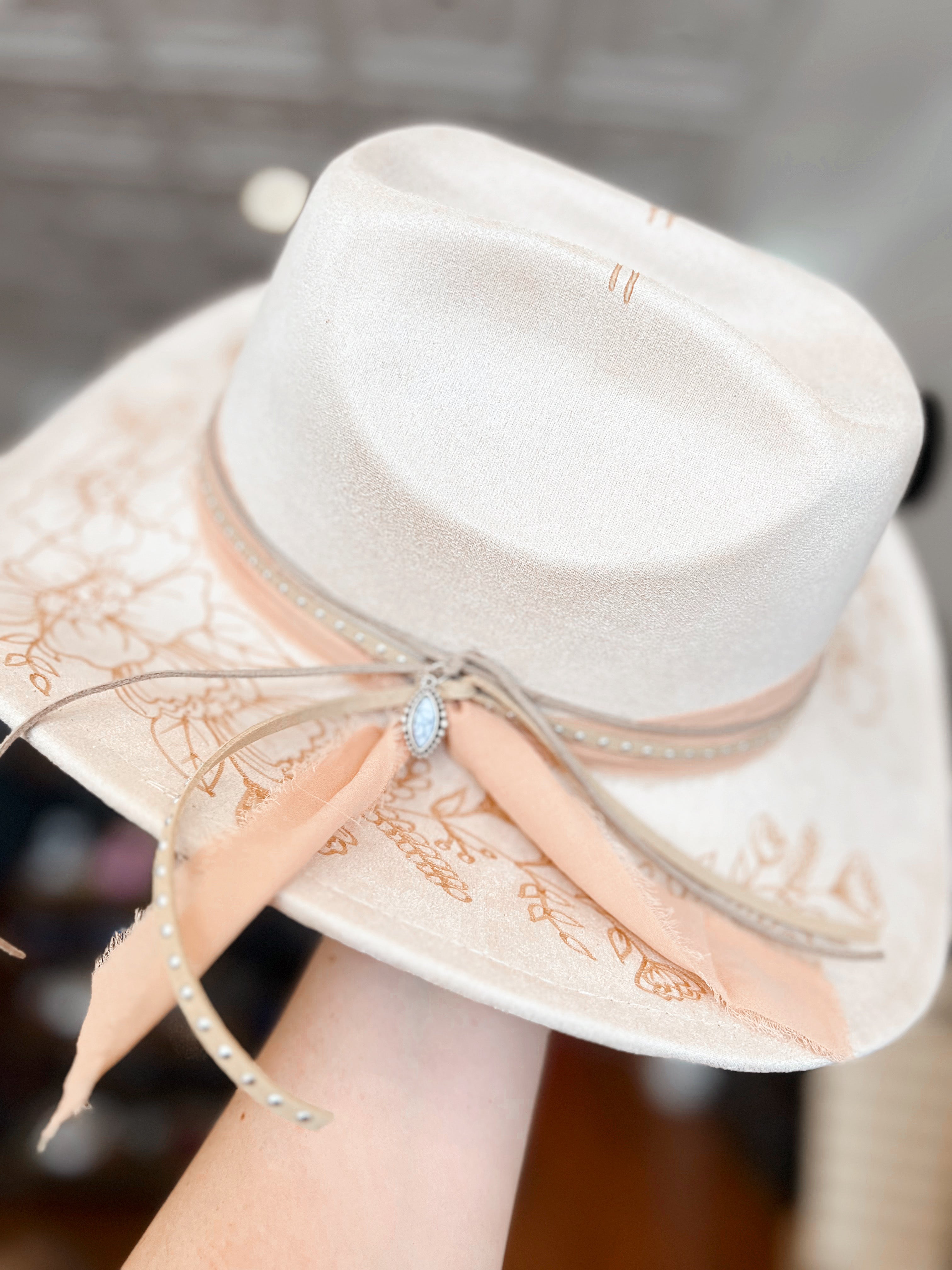 June Bride Hand Burned Hat