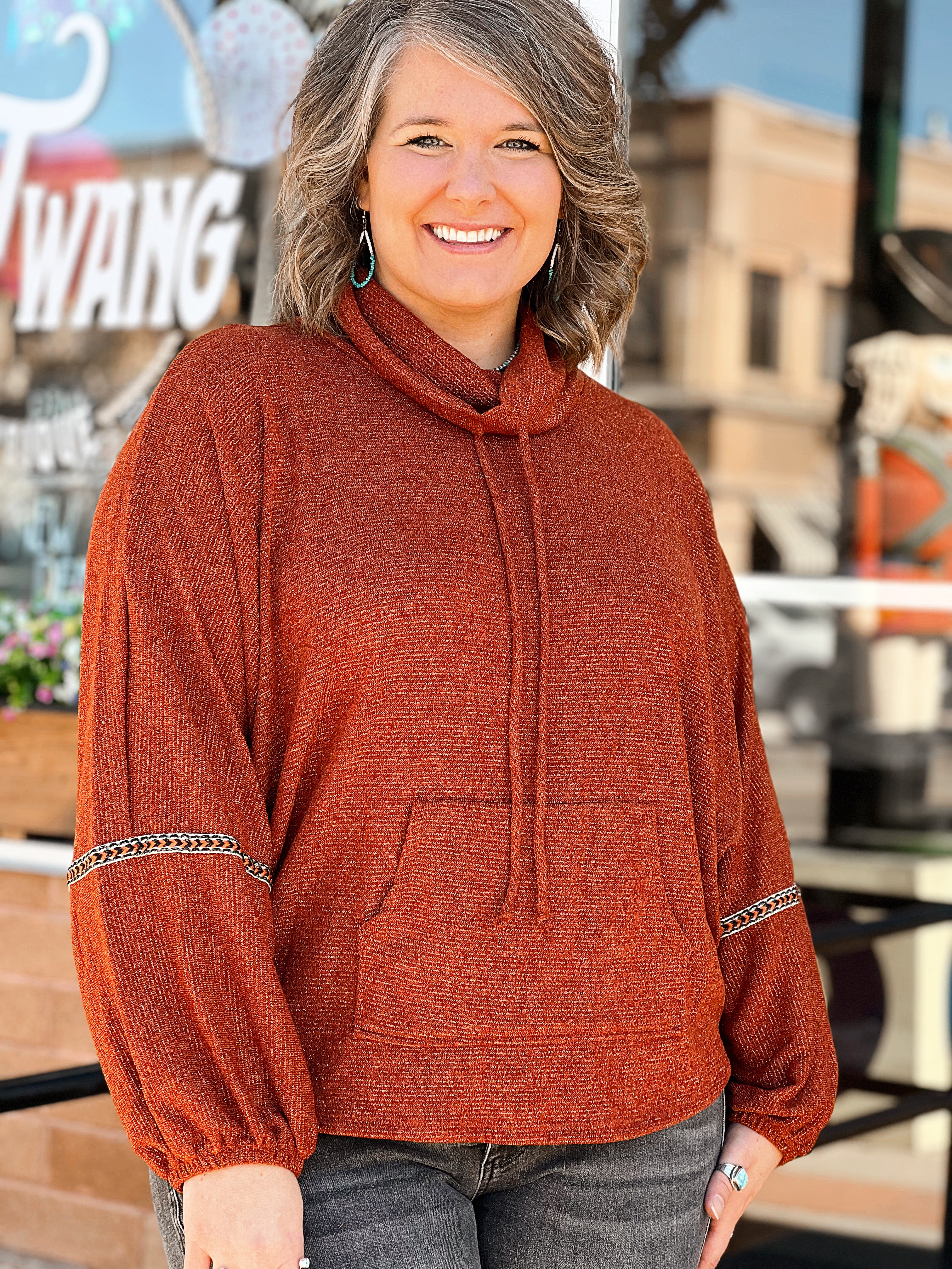 Shimmer Rust Cowl Neck Top