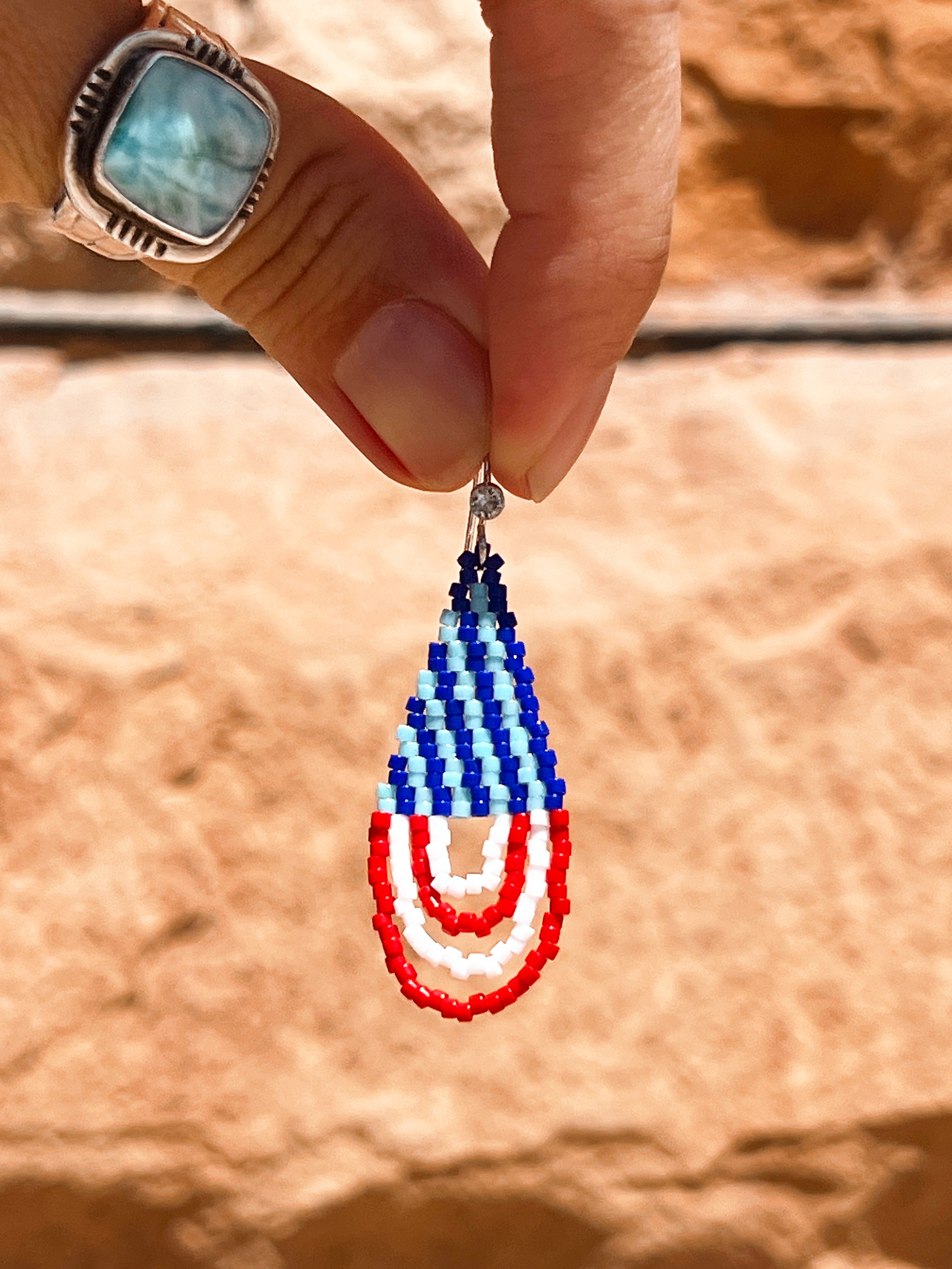 Red, White & Blue Forever Handbeaded Earrings