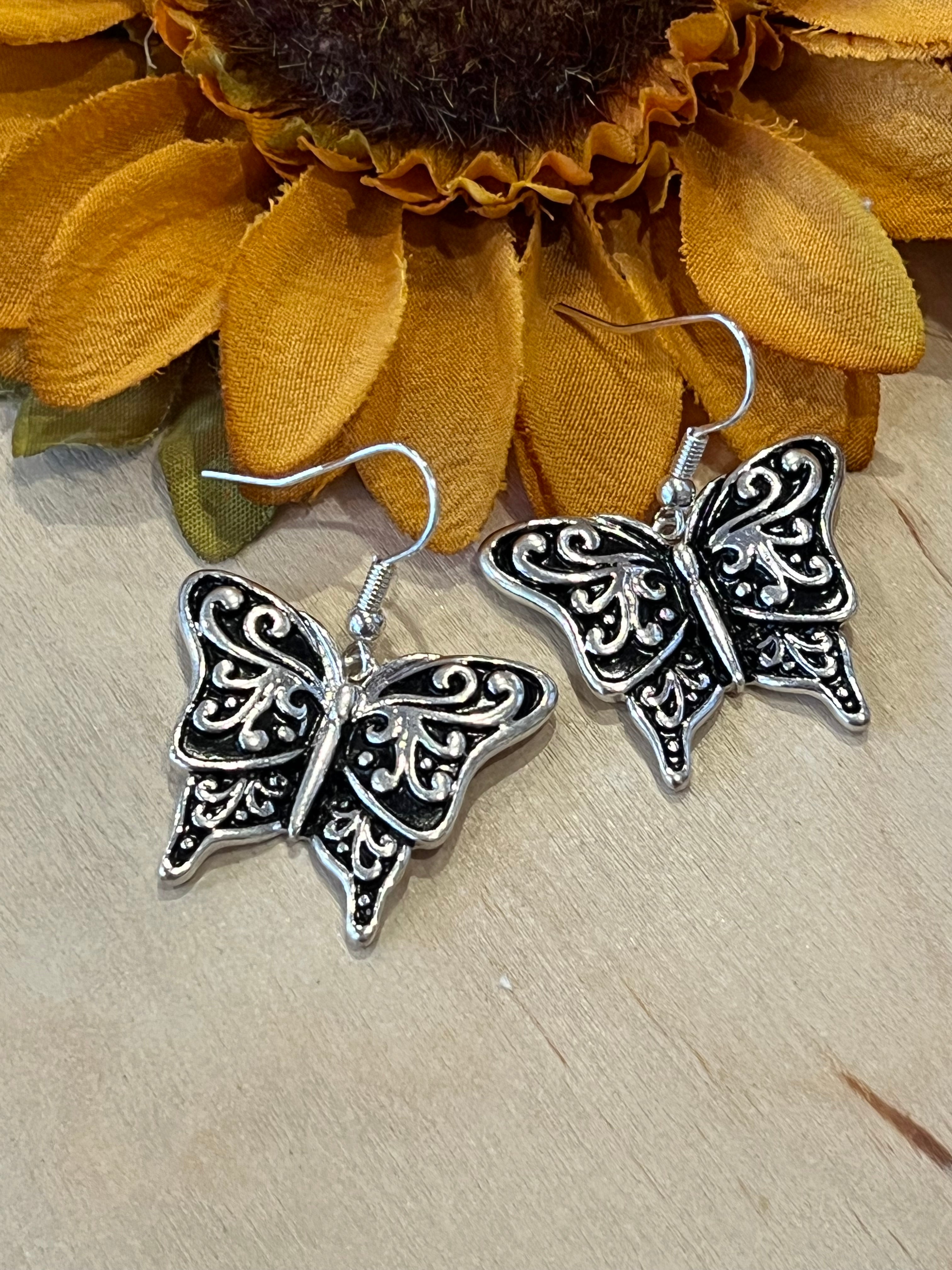 Silver Tone Butterfly Earrings