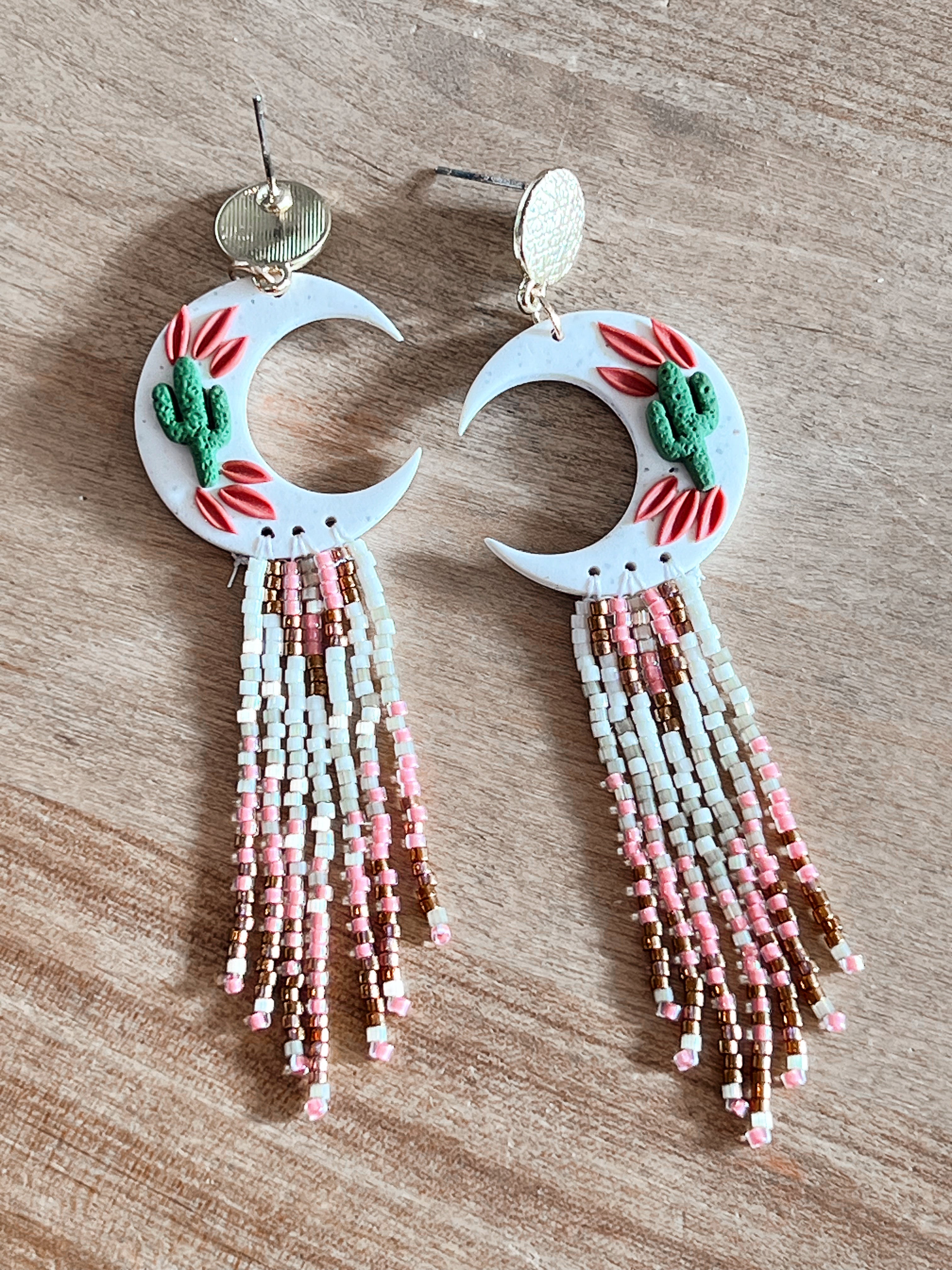 Blood Moon Clay Handbeaded Earrings