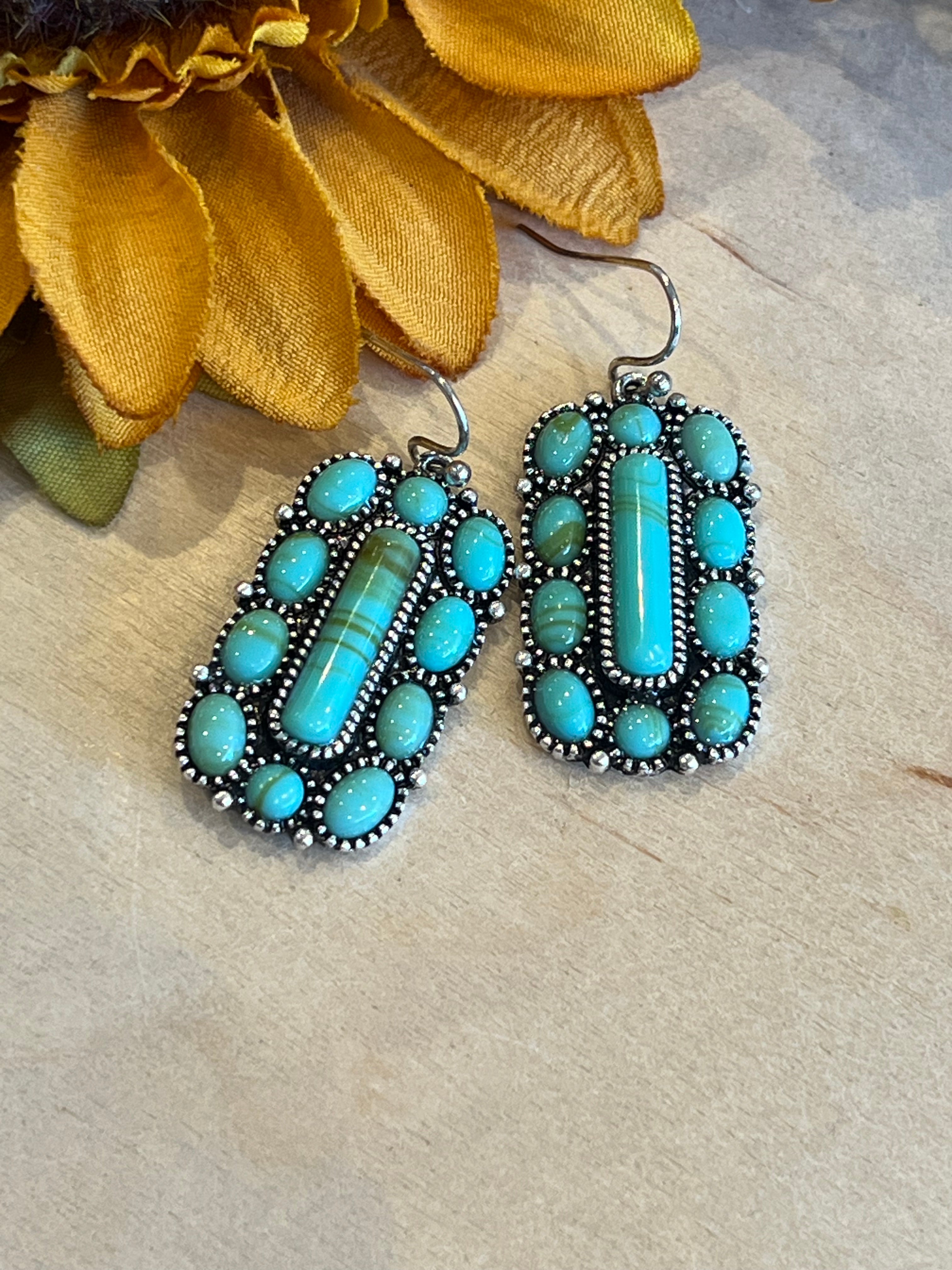 Turquoise Flower Bar Earrings