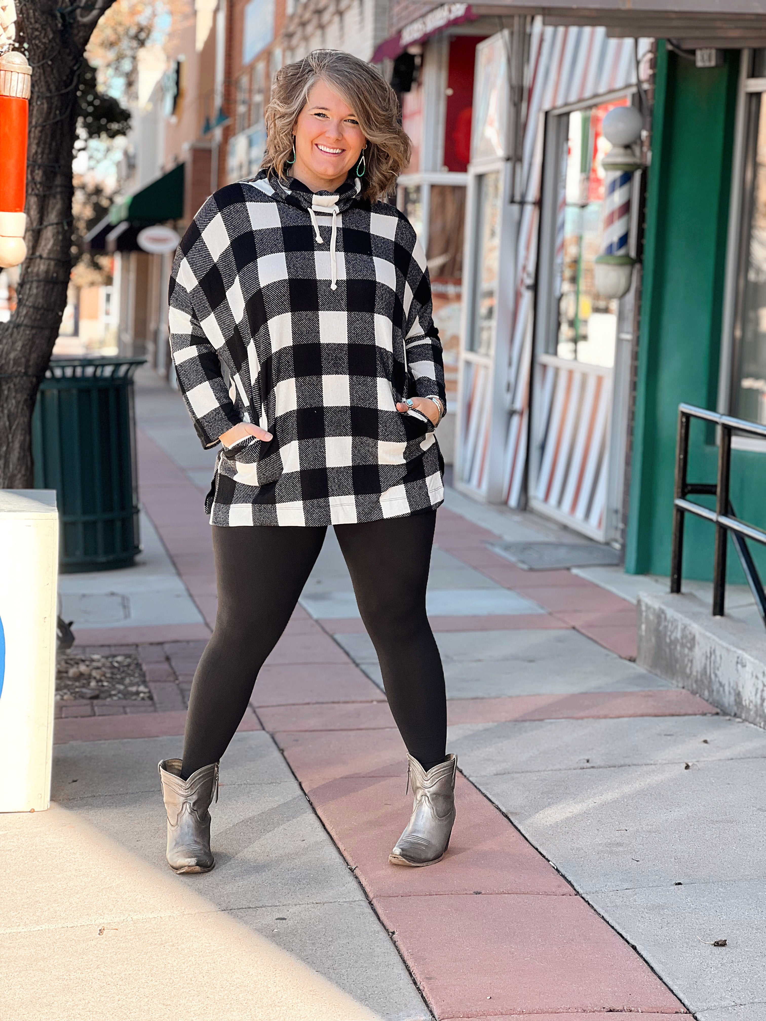 Checkers Cowl Neck Top