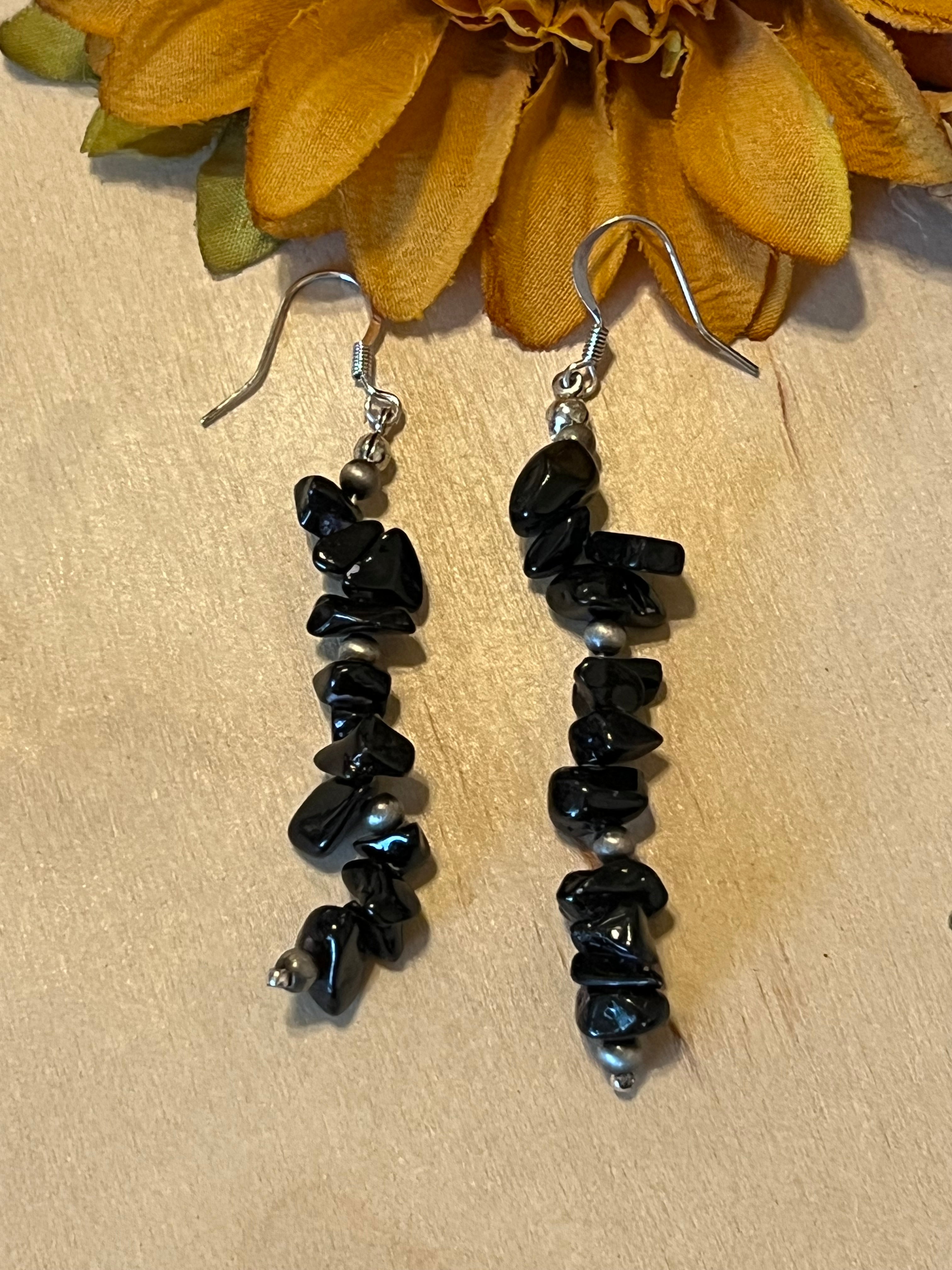 Black Stone Dangle Earrings