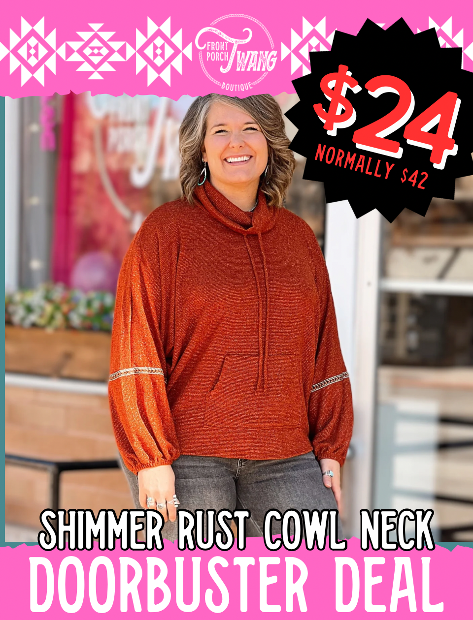 Shimmer Rust Cowl Neck Top