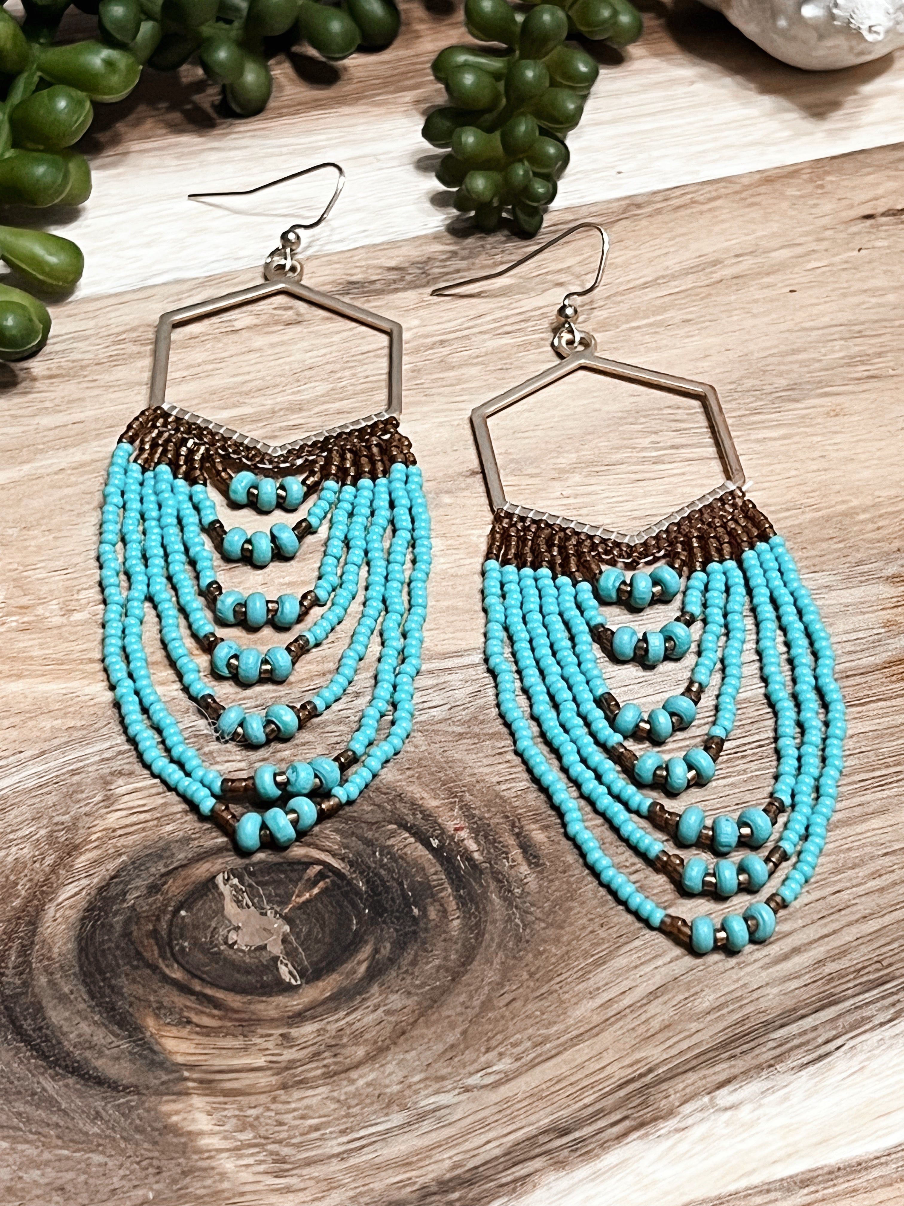 Tiered Turquoise & Gold Bead Earrings