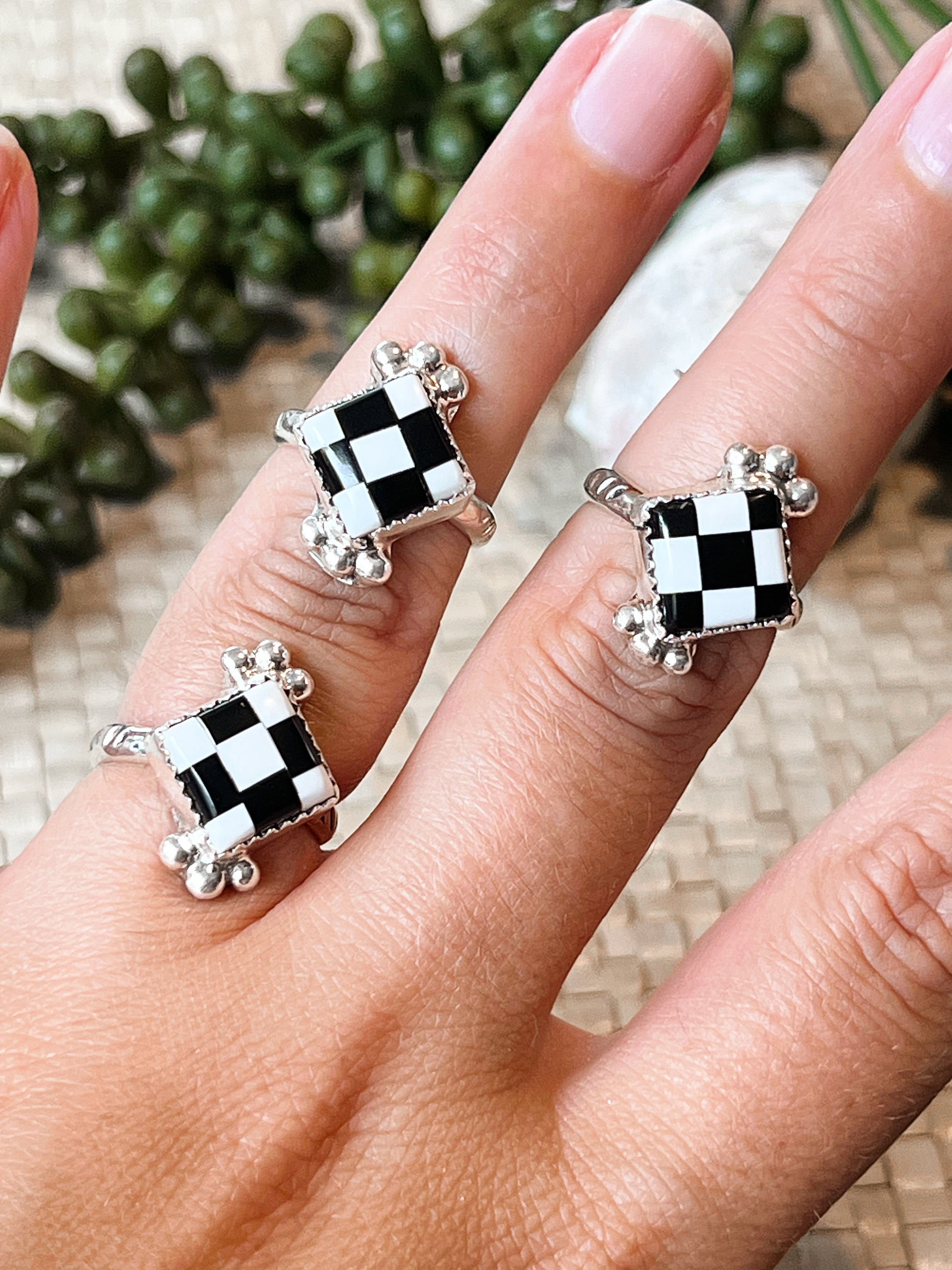 Bejeweled White Buffalo & Onyx Sterling Silver Ring