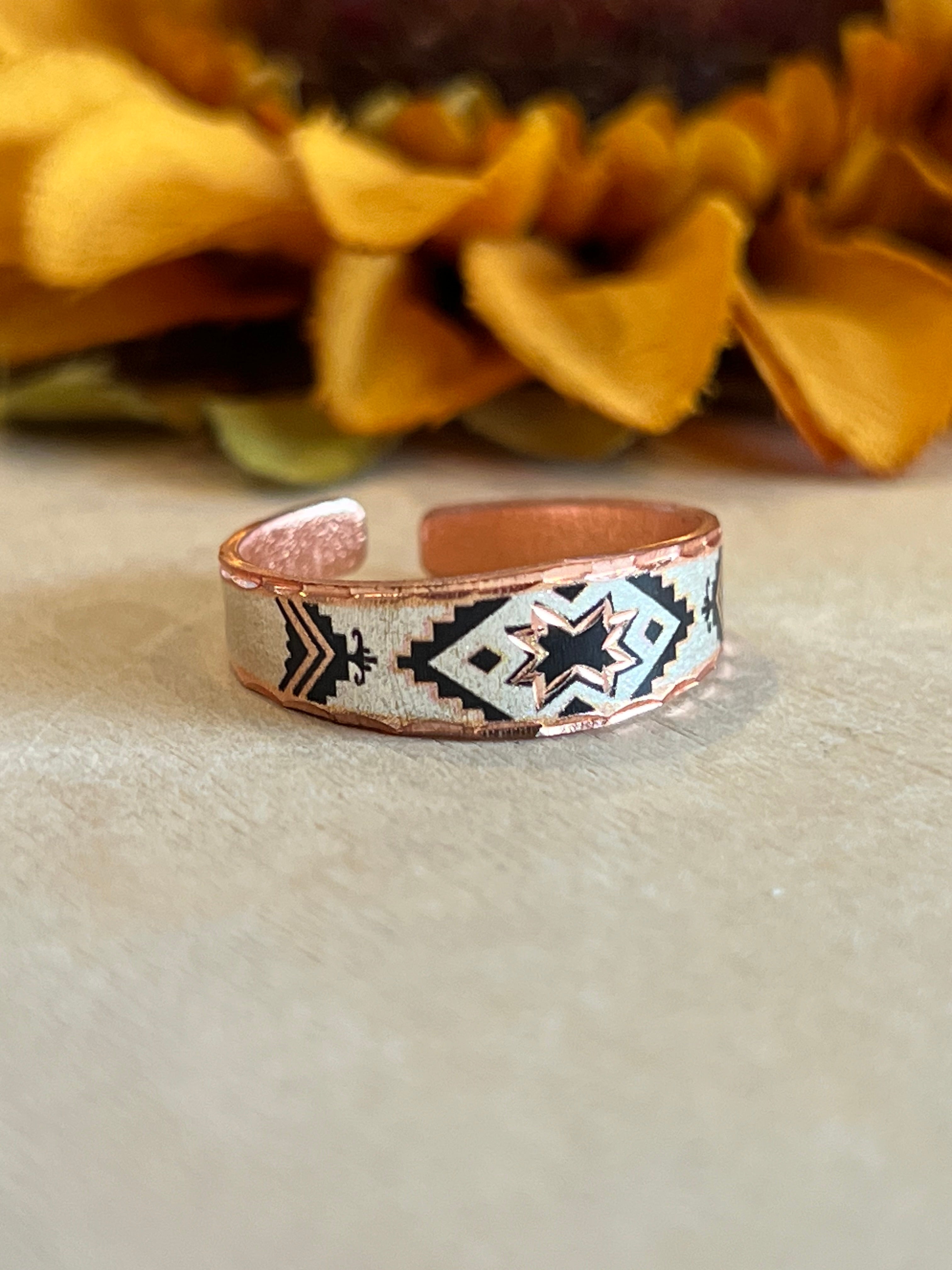 White Hot Aztec Adjustable Copper Ring