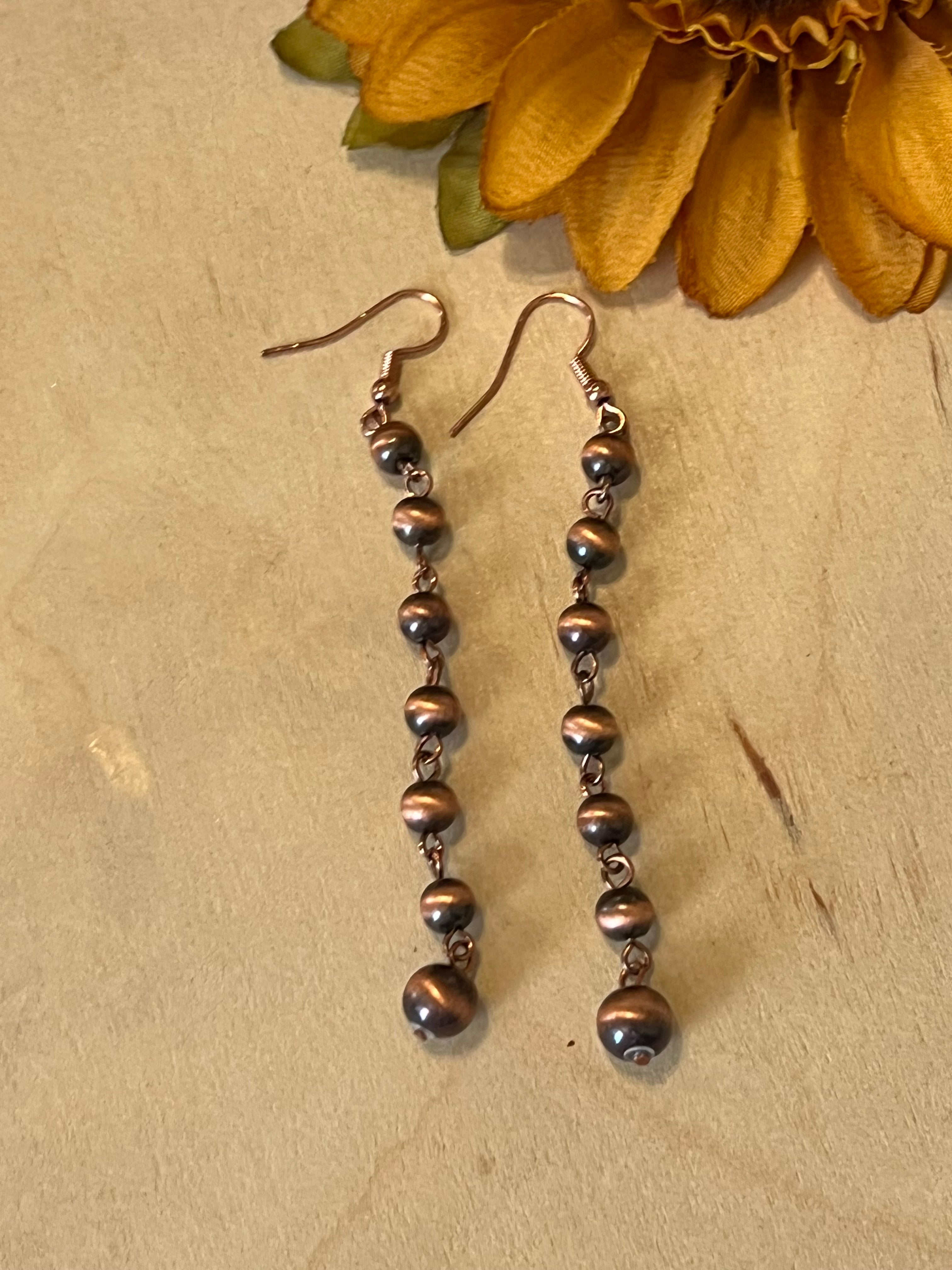 Copper Bead Dangle Earrings