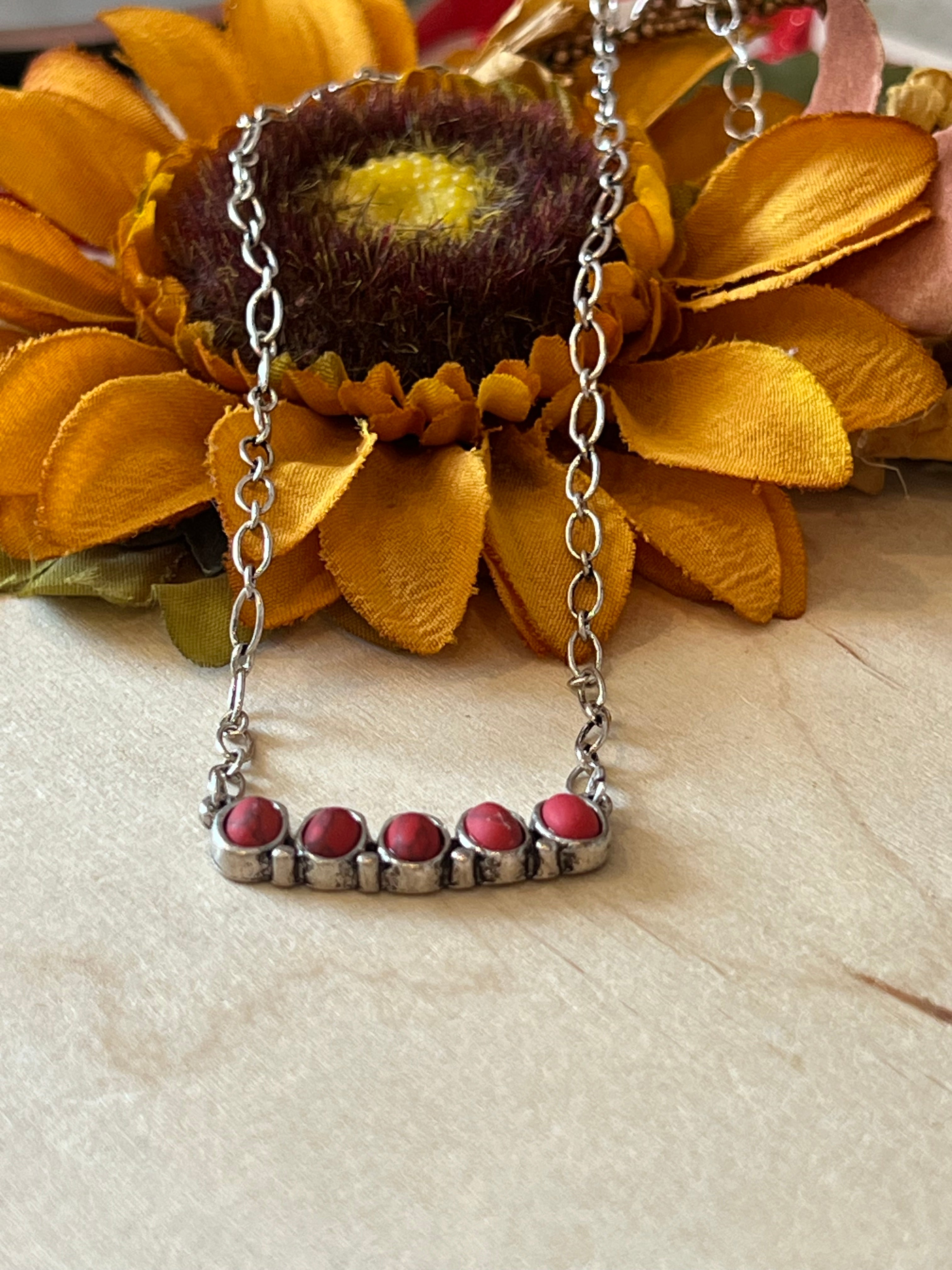 Red Stone Bar Necklace