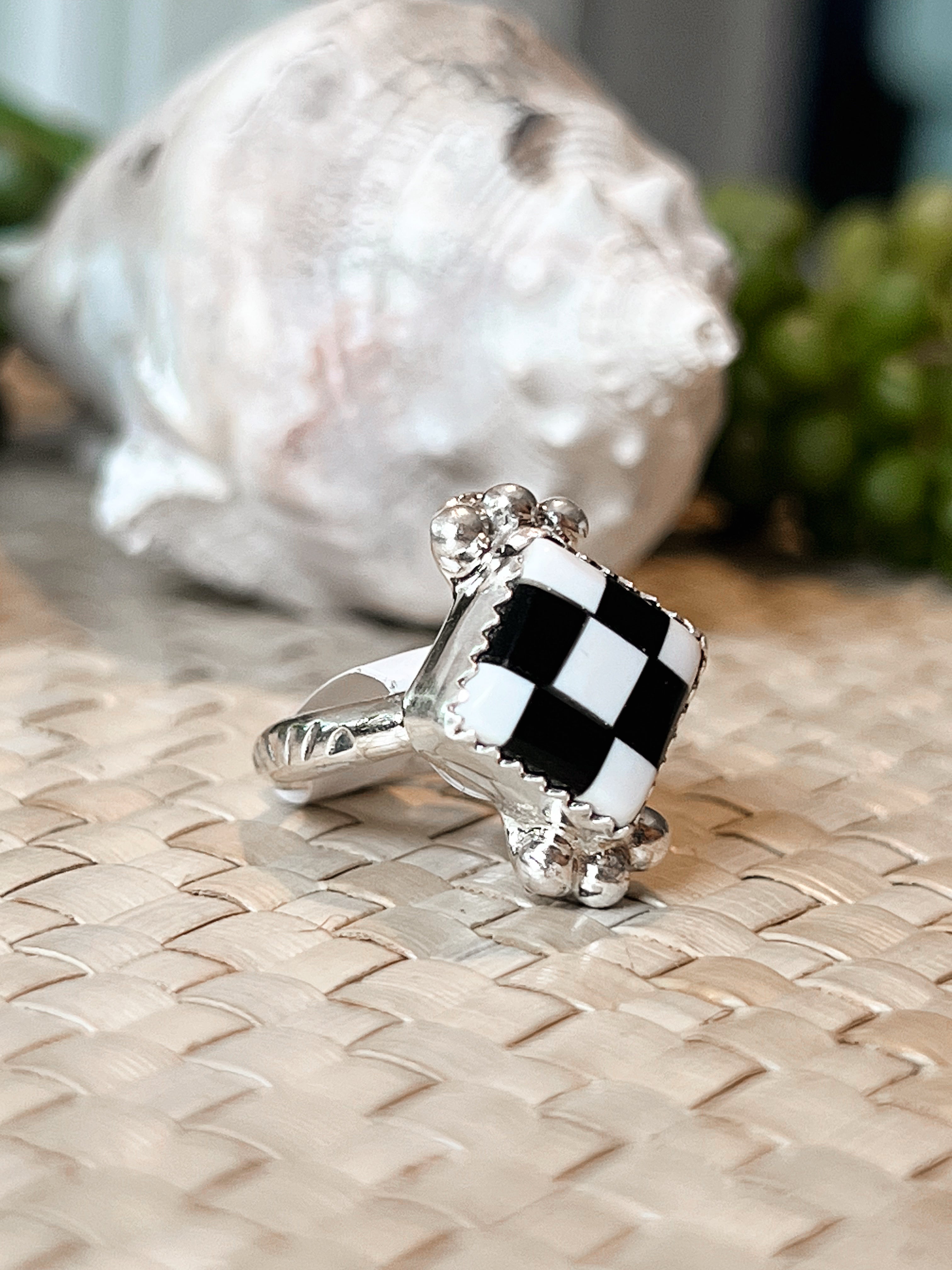 Bejeweled White Buffalo & Onyx Sterling Silver Ring