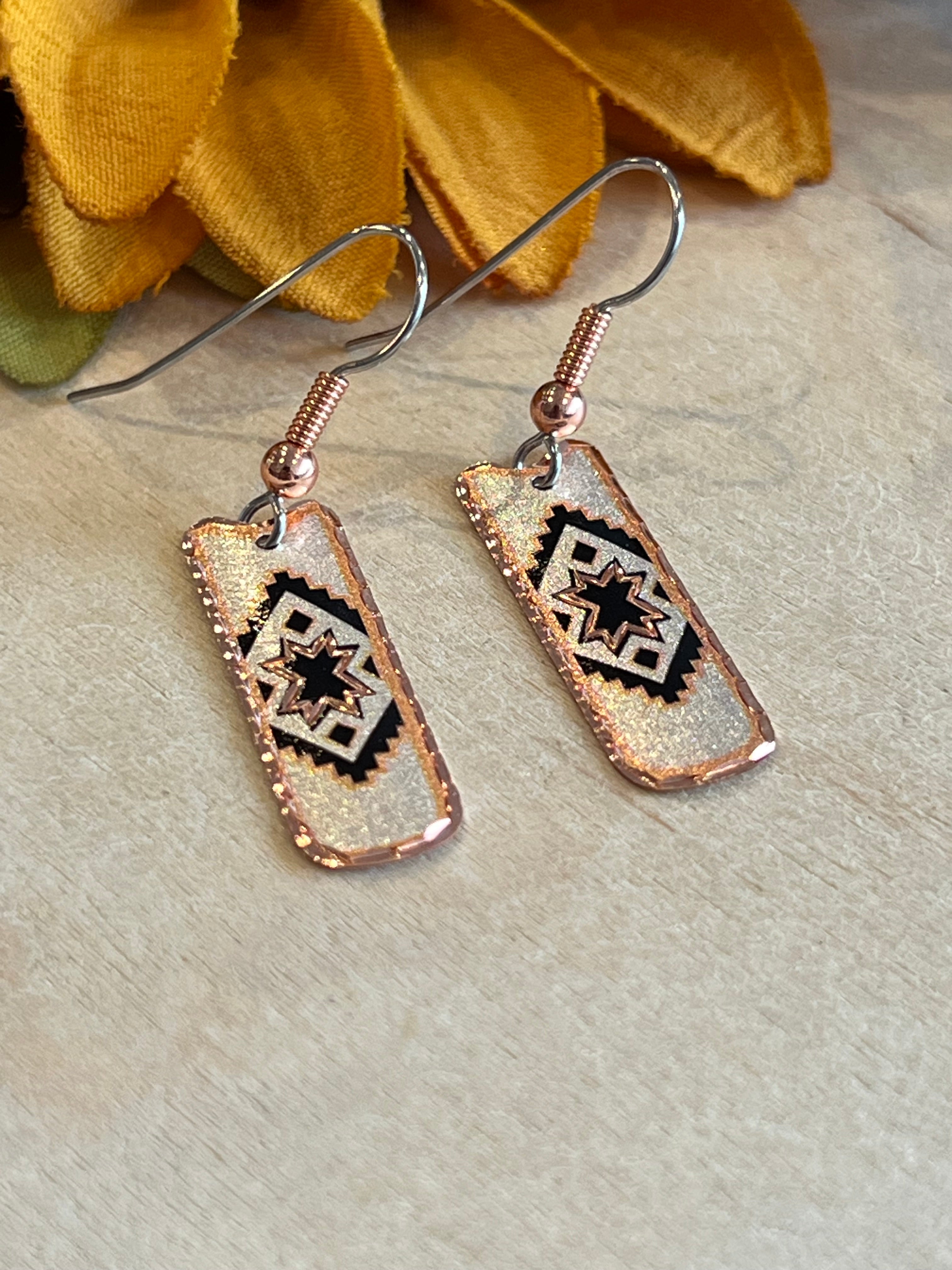 White Hot Aztec Copper Earrings