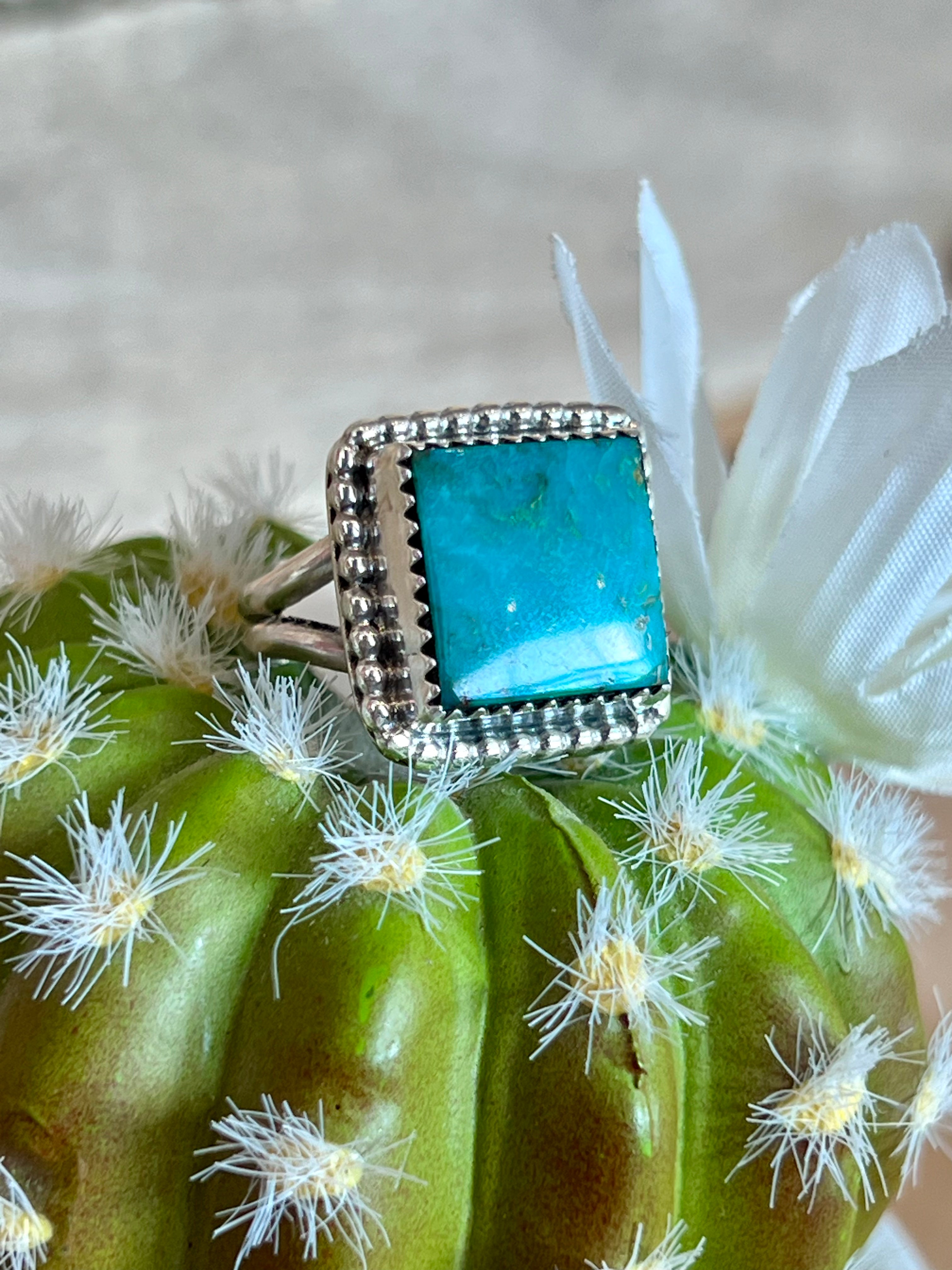 Saguaro Square Turquoise Sterling Silver Ring