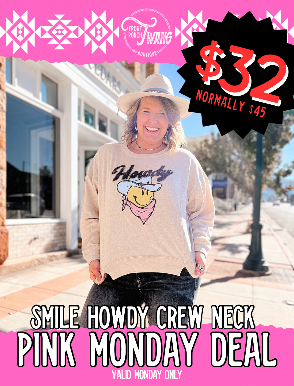 Smile Howdy Graphic Crew Neck Sweater Tee