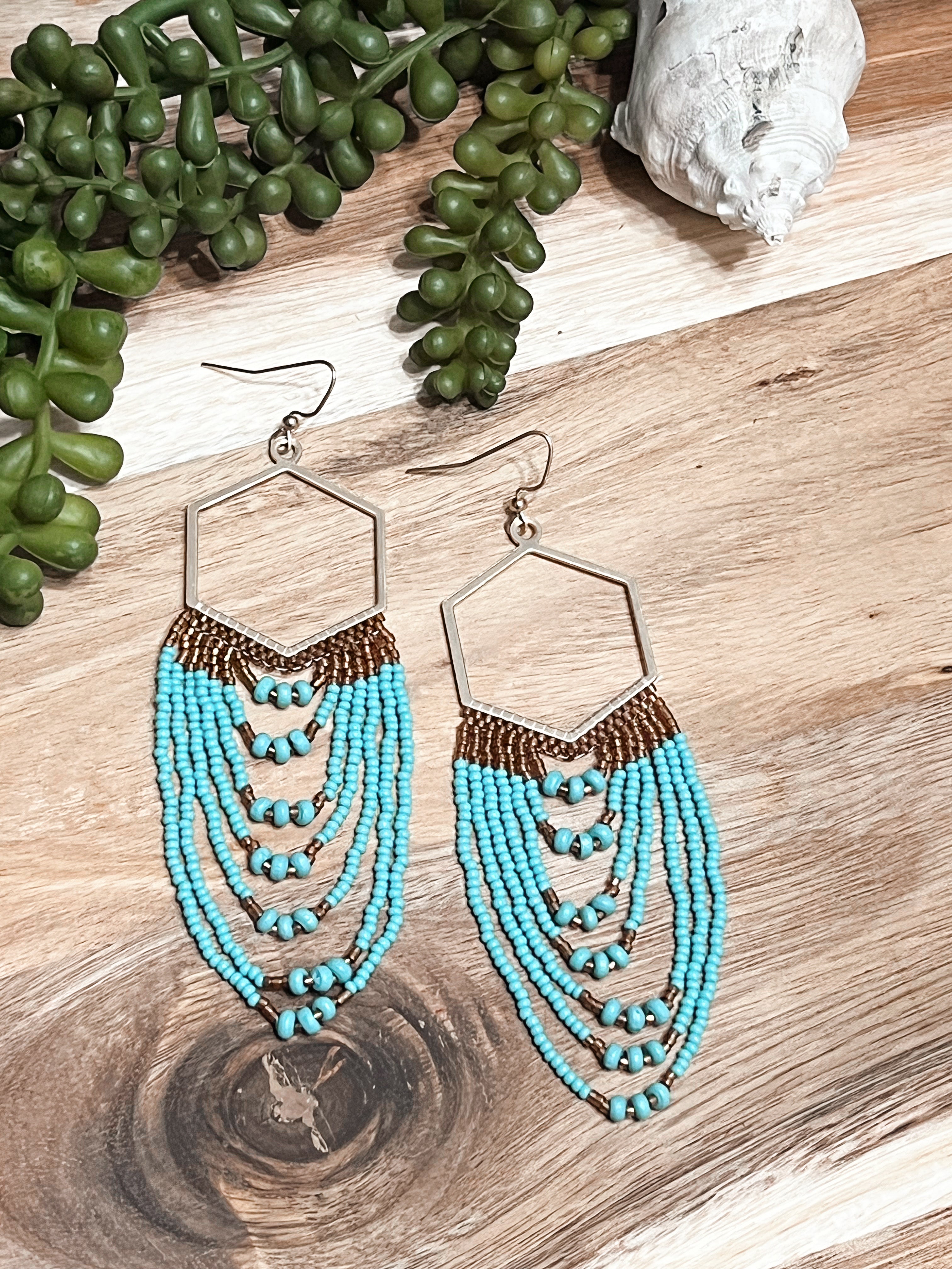 Tiered Turquoise & Gold Bead Earrings