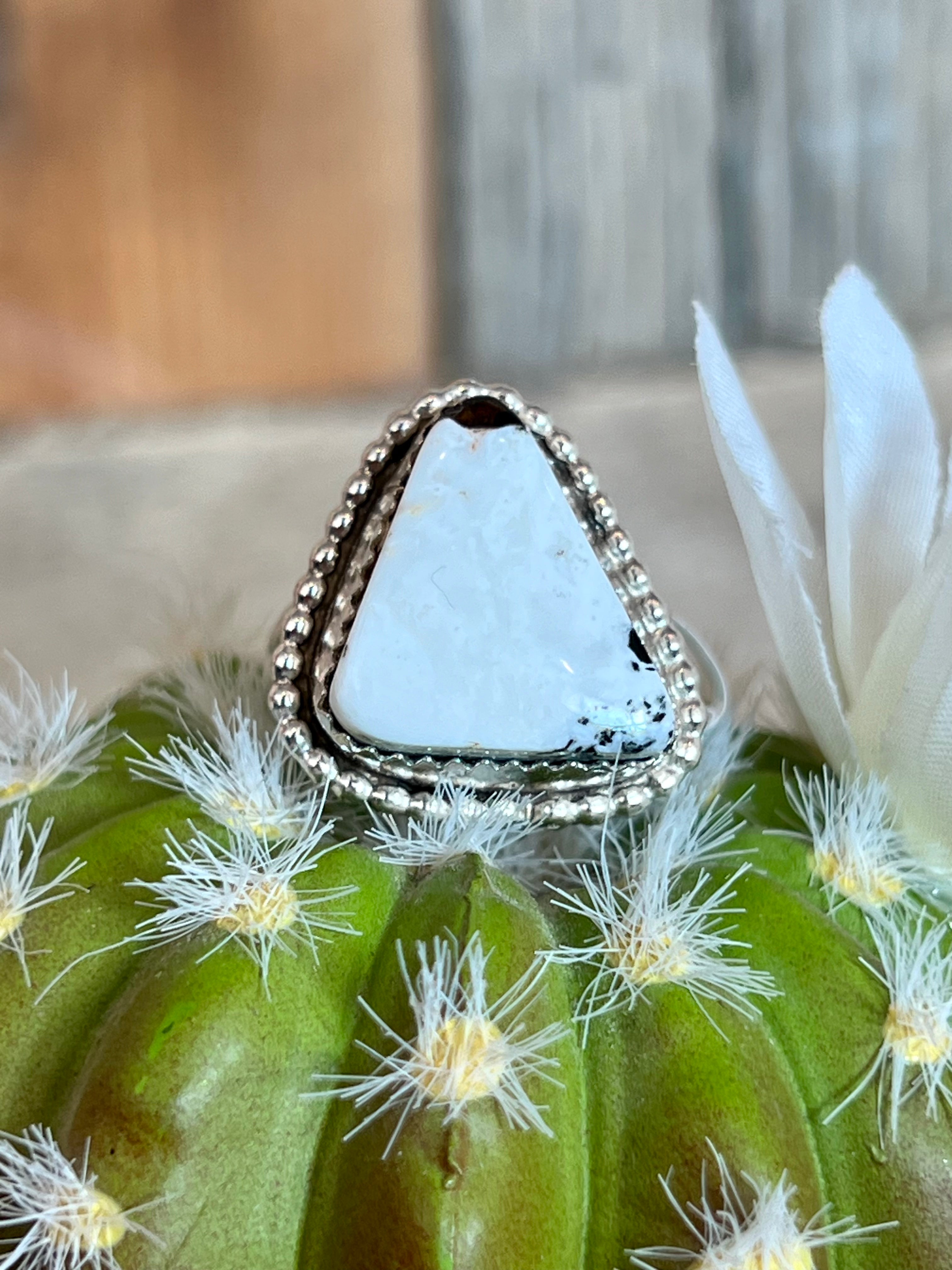 Triangle White Buffalo Sterling Silver Ring