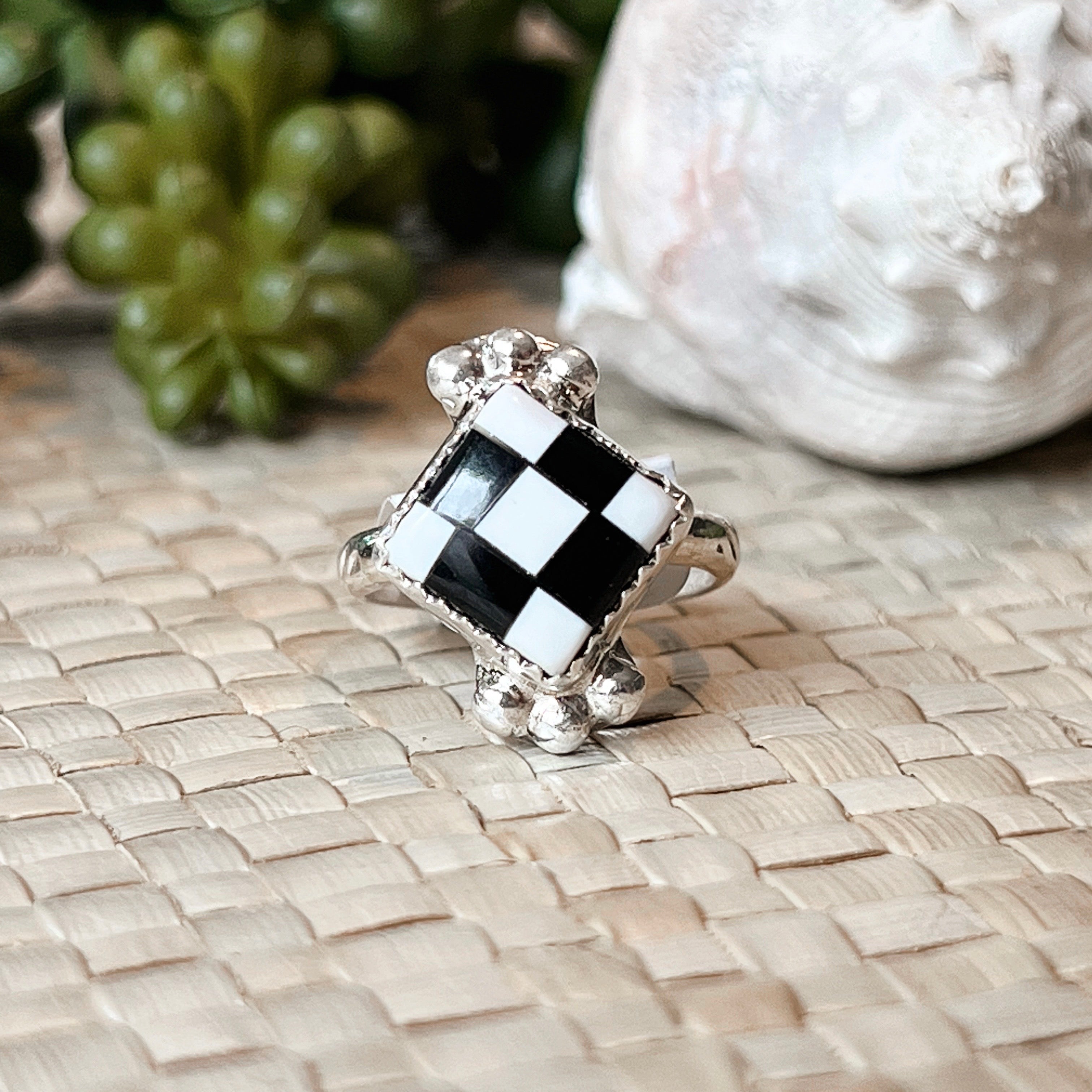 Bejeweled White Buffalo & Onyx Sterling Silver Ring