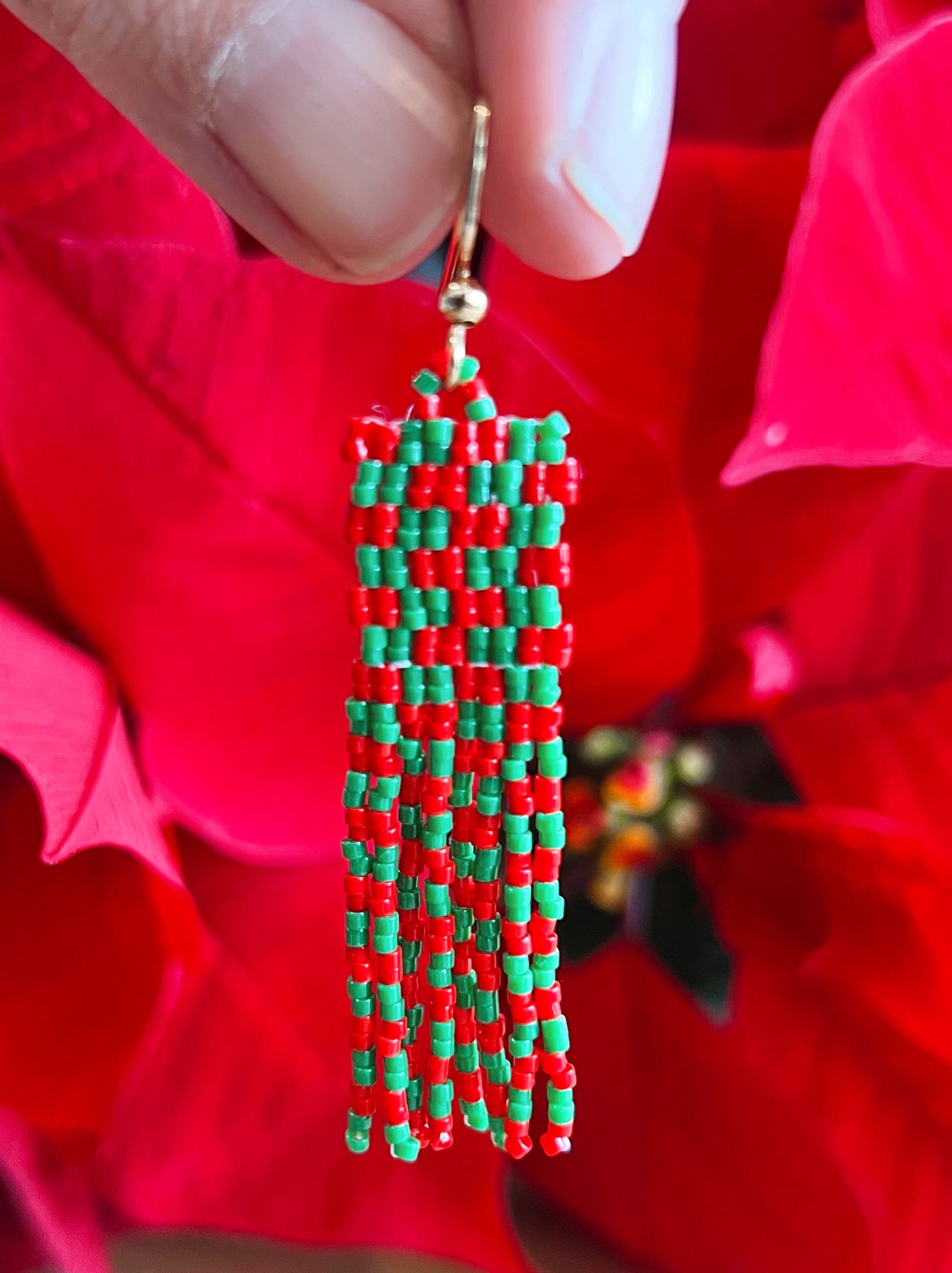 Holly Jolly Christmas Handbeaded Earrings