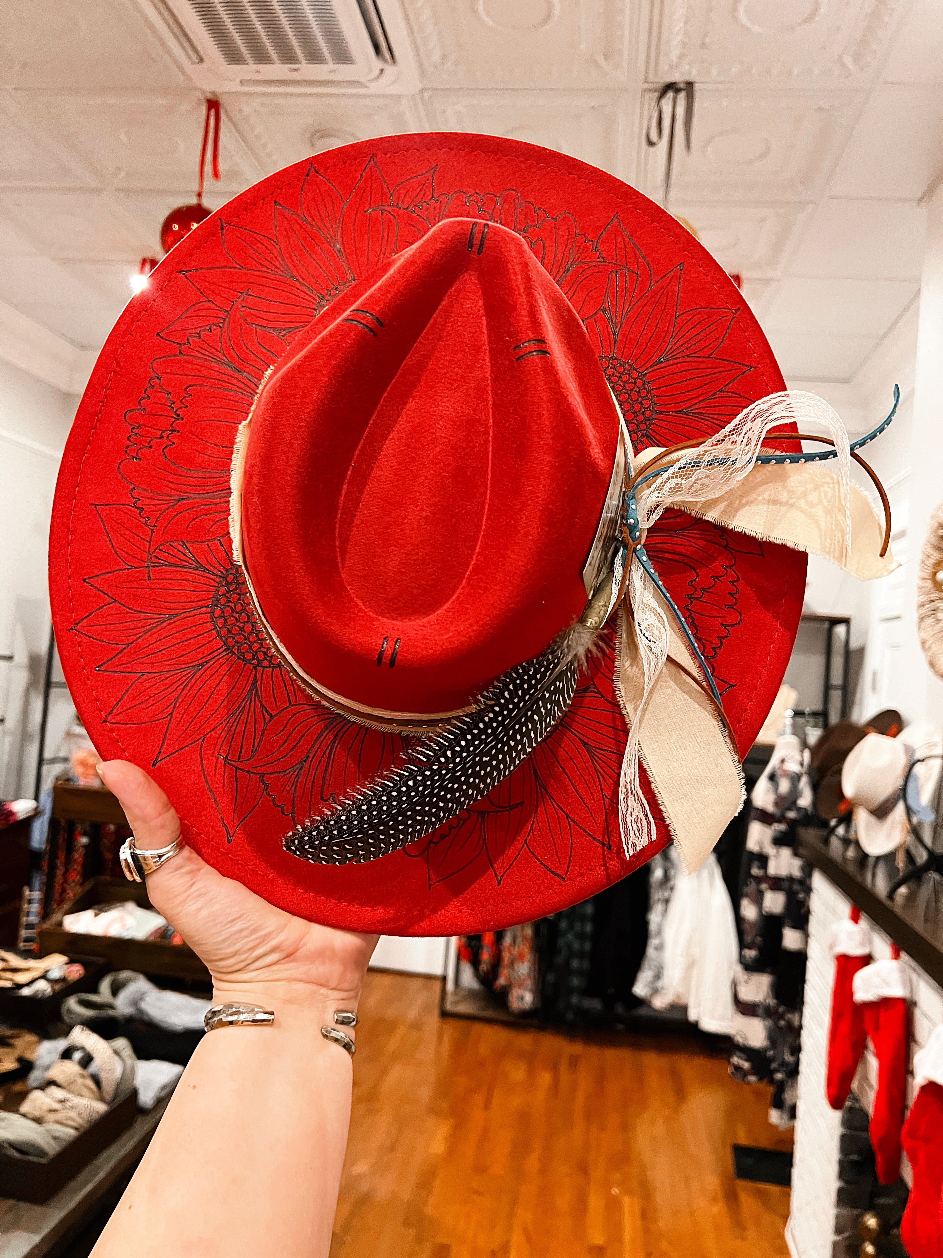 Ruby Red Hand Burned Hat